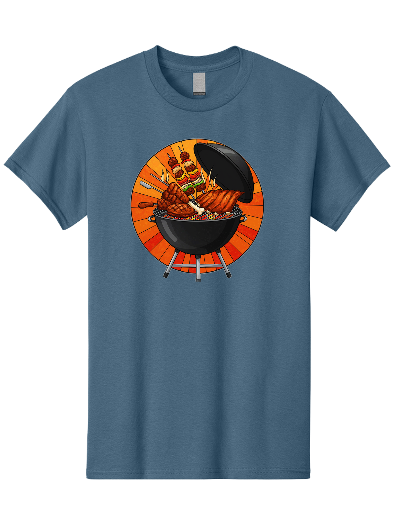 Bbq-Grill Men'S Graphic Tee, 100% Cotton, Comfortable Casual Summer Wear, Machine Washable, Barbecue Grill, Grilled Meat, Skewers, Outdoor Cooking, Summer Food, Barbecue Party, Delicious Food, Grilled Chicken, Barbecue Sauce Bab673