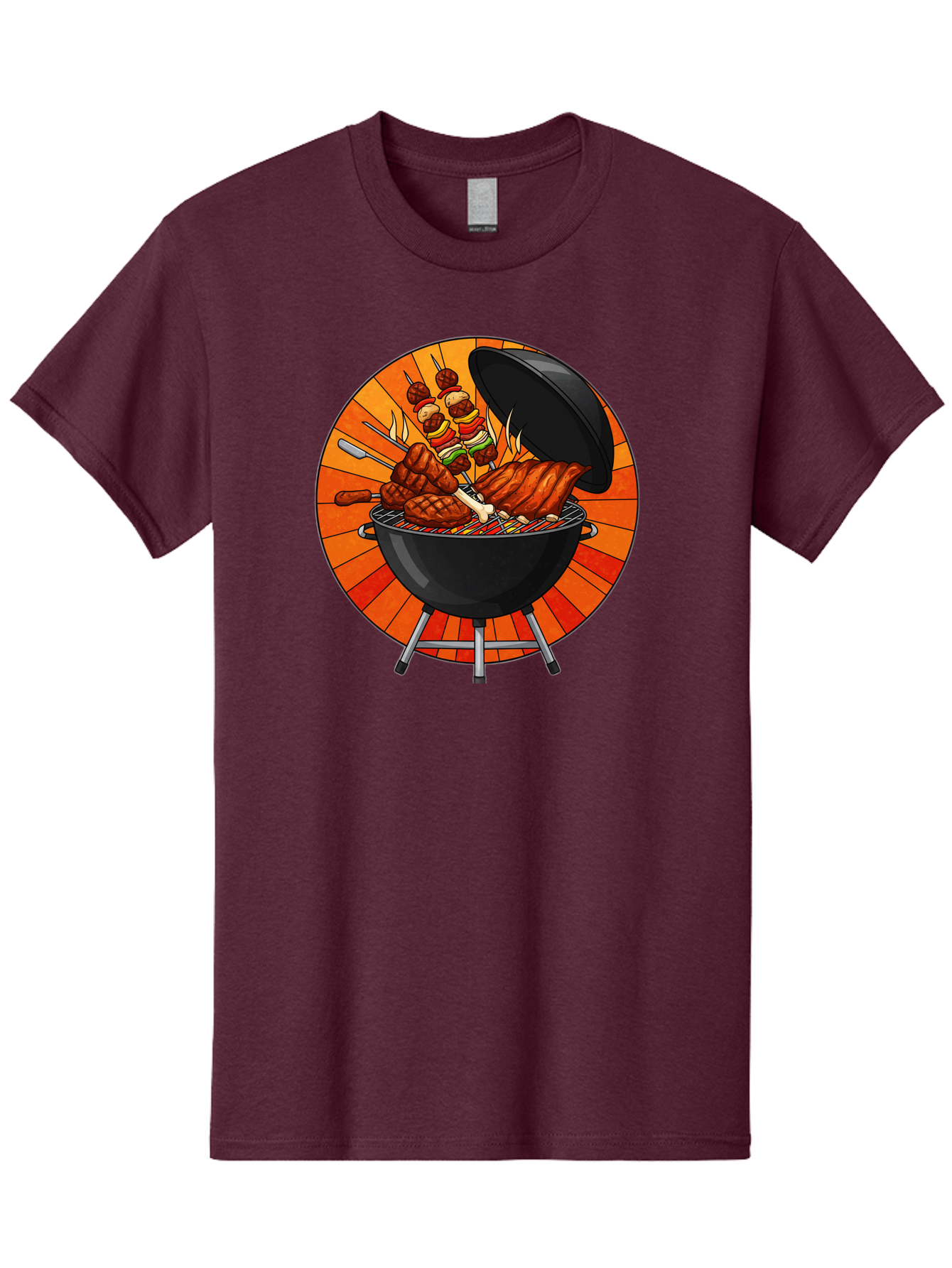 Bbq-Grill Men'S Graphic Tee, 100% Cotton, Comfortable Casual Summer Wear, Machine Washable, Barbecue Grill, Grilled Meat, Skewers, Outdoor Cooking, Summer Food, Barbecue Party, Delicious Food, Grilled Chicken, Barbecue Sauce Bab673