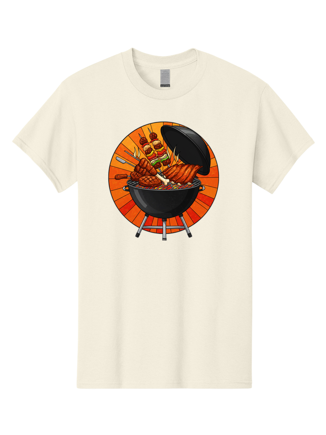 Bbq-Grill Men'S Graphic Tee, 100% Cotton, Comfortable Casual Summer Wear, Machine Washable, Barbecue Grill, Grilled Meat, Skewers, Outdoor Cooking, Summer Food, Barbecue Party, Delicious Food, Grilled Chicken, Barbecue Sauce Bab673