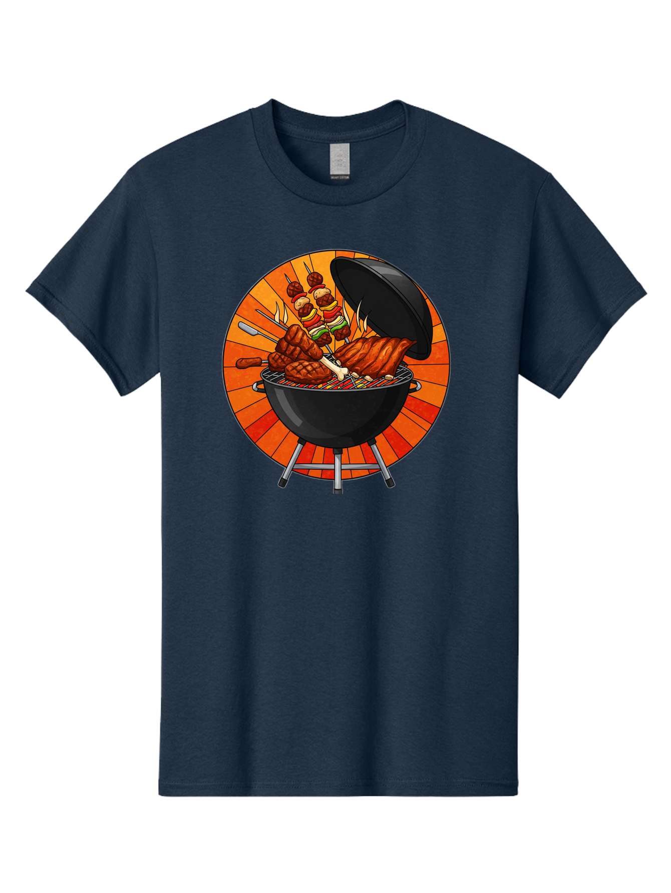 Bbq-Grill Men'S Graphic Tee, 100% Cotton, Comfortable Casual Summer Wear, Machine Washable, Barbecue Grill, Grilled Meat, Skewers, Outdoor Cooking, Summer Food, Barbecue Party, Delicious Food, Grilled Chicken, Barbecue Sauce Bab673