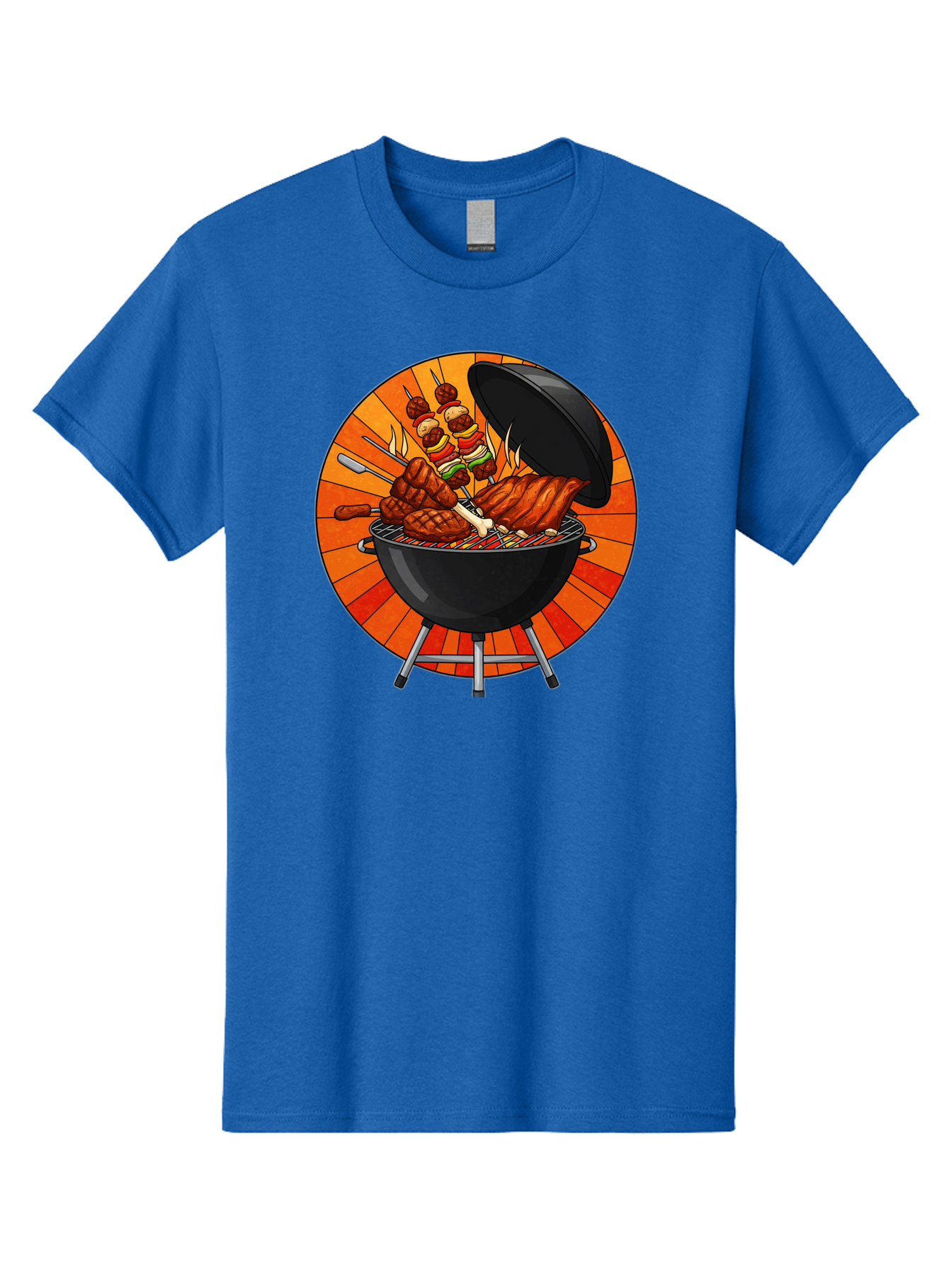 Bbq-Grill Men'S Graphic Tee, 100% Cotton, Comfortable Casual Summer Wear, Machine Washable, Barbecue Grill, Grilled Meat, Skewers, Outdoor Cooking, Summer Food, Barbecue Party, Delicious Food, Grilled Chicken, Barbecue Sauce Bab673