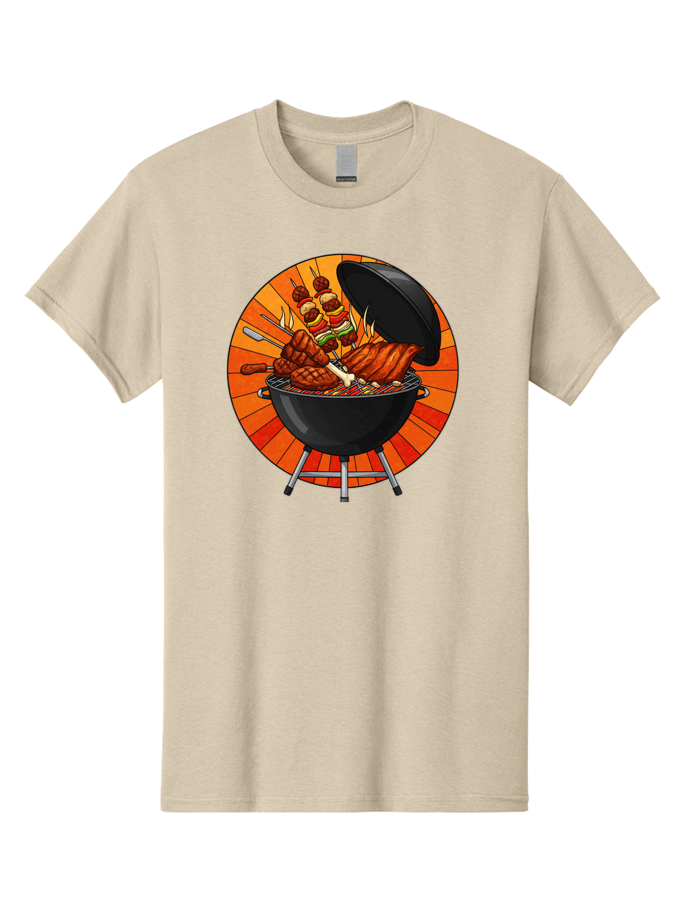 Bbq-Grill Men'S Graphic Tee, 100% Cotton, Comfortable Casual Summer Wear, Machine Washable, Barbecue Grill, Grilled Meat, Skewers, Outdoor Cooking, Summer Food, Barbecue Party, Delicious Food, Grilled Chicken, Barbecue Sauce Bab673