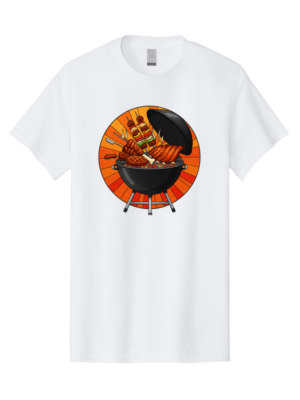 Bbq-Grill Men'S Graphic Tee, 100% Cotton, Comfortable Casual Summer Wear, Machine Washable, Barbecue Grill, Grilled Meat, Skewers, Outdoor Cooking, Summer Food, Barbecue Party, Delicious Food, Grilled Chicken, Barbecue Sauce Bab673