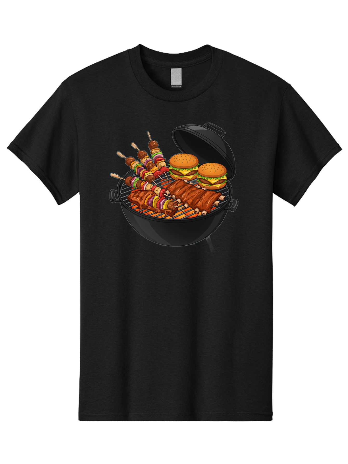 Bbq-Grilling Men'S Graphic Tee, 100% Cotton, Comfortable Casual Summer Wear, Machine Washable, Barbecue Grill, Grilled Food, Skewers, Hamburgers, Barbecue Ribs, Summer Cooking, Outdoor Dining, Grilled Cuisine, Barbecue Party, Savory Delights Bab674