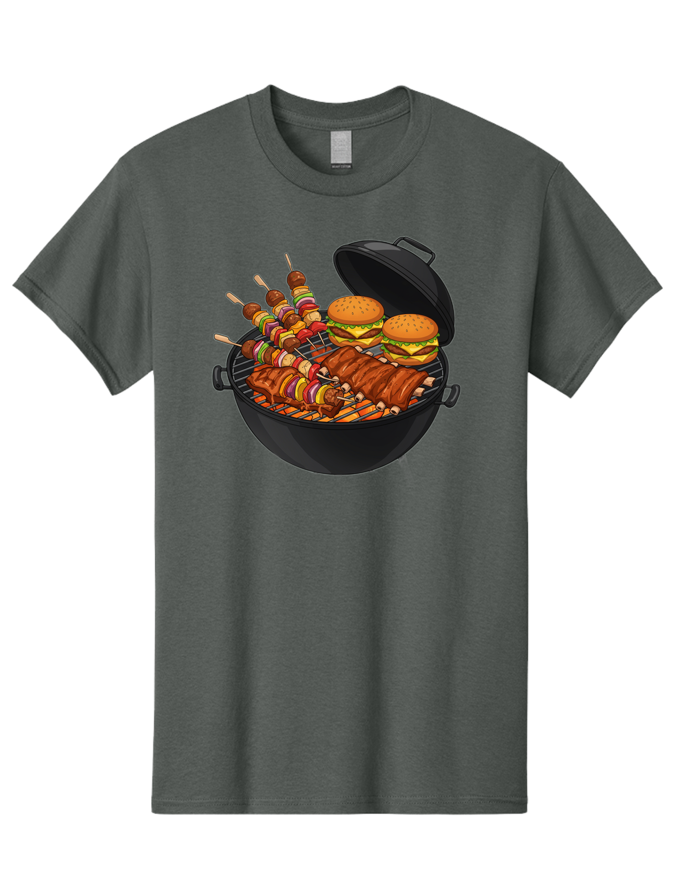 Bbq-Grilling Men'S Graphic Tee, 100% Cotton, Comfortable Casual Summer Wear, Machine Washable, Barbecue Grill, Grilled Food, Skewers, Hamburgers, Barbecue Ribs, Summer Cooking, Outdoor Dining, Grilled Cuisine, Barbecue Party, Savory Delights Bab674