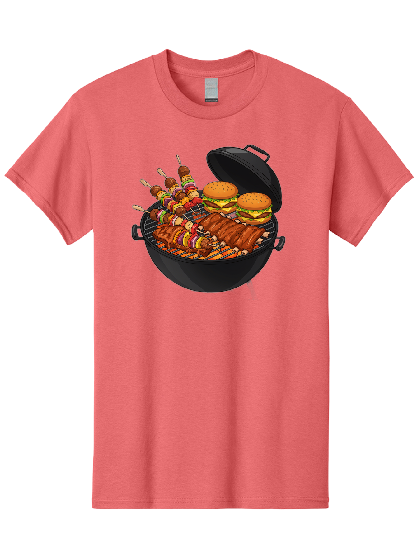 Bbq-Grilling Men'S Graphic Tee, 100% Cotton, Comfortable Casual Summer Wear, Machine Washable, Barbecue Grill, Grilled Food, Skewers, Hamburgers, Barbecue Ribs, Summer Cooking, Outdoor Dining, Grilled Cuisine, Barbecue Party, Savory Delights Bab674