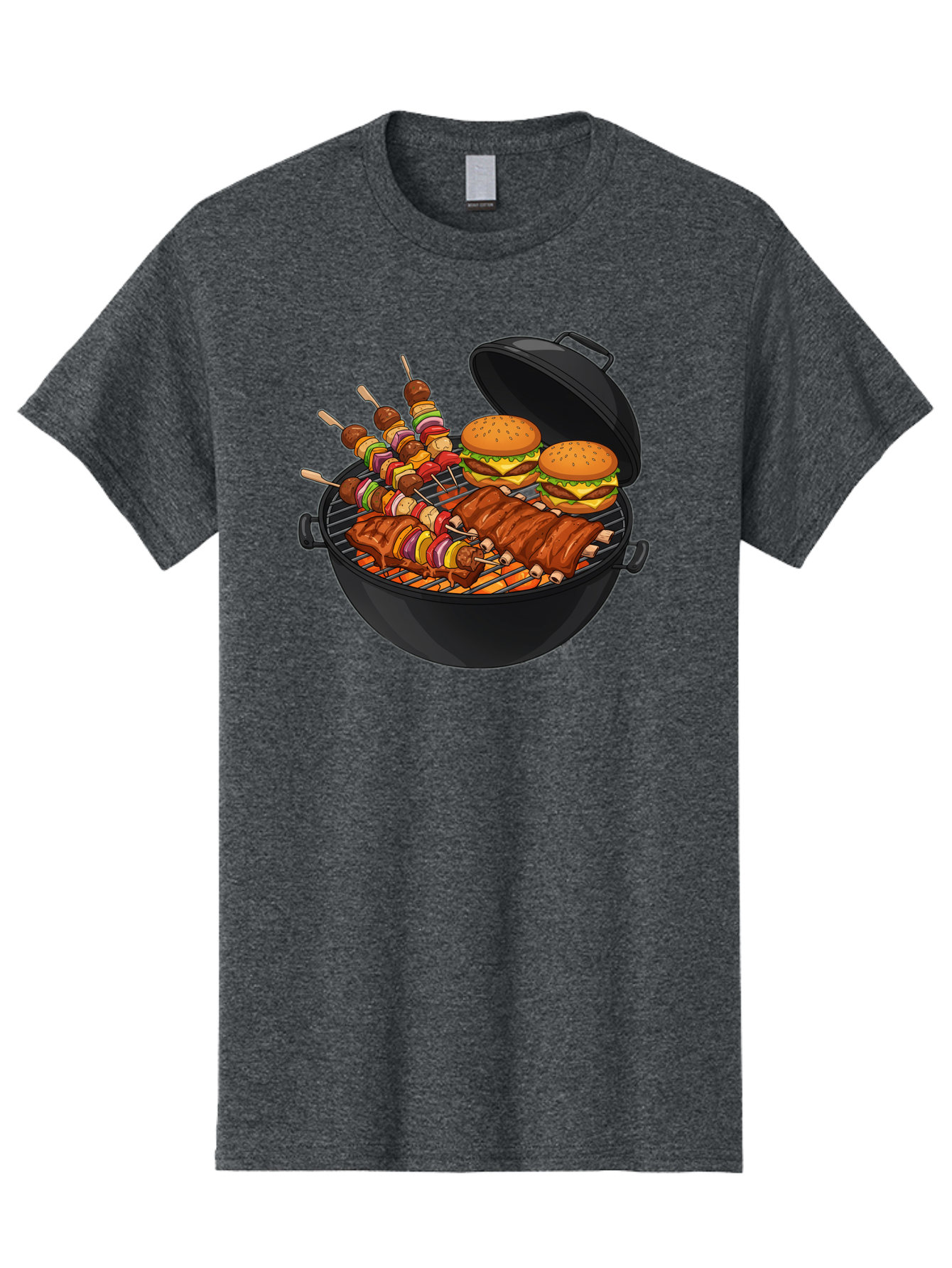 Bbq-Grilling Men'S Graphic Tee, 100% Cotton, Comfortable Casual Summer Wear, Machine Washable, Barbecue Grill, Grilled Food, Skewers, Hamburgers, Barbecue Ribs, Summer Cooking, Outdoor Dining, Grilled Cuisine, Barbecue Party, Savory Delights Bab674