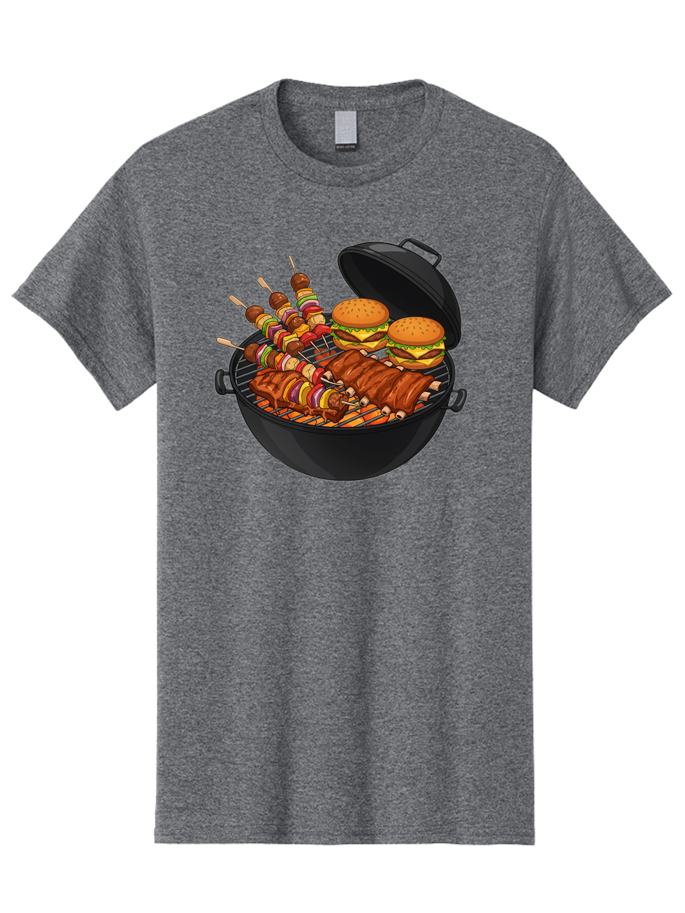 Bbq-Grilling Men'S Graphic Tee, 100% Cotton, Comfortable Casual Summer Wear, Machine Washable, Barbecue Grill, Grilled Food, Skewers, Hamburgers, Barbecue Ribs, Summer Cooking, Outdoor Dining, Grilled Cuisine, Barbecue Party, Savory Delights Bab674