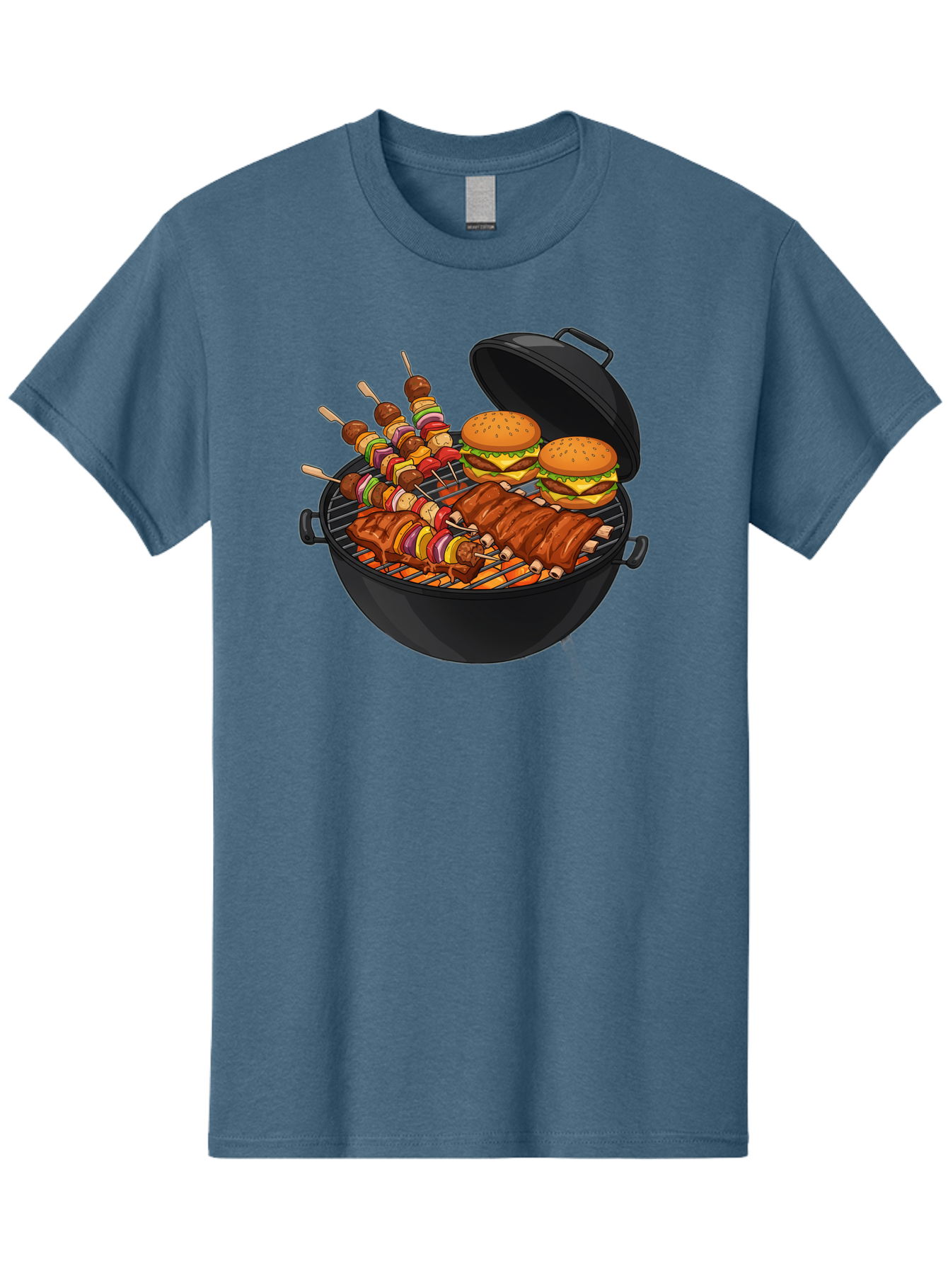 Bbq-Grilling Men'S Graphic Tee, 100% Cotton, Comfortable Casual Summer Wear, Machine Washable, Barbecue Grill, Grilled Food, Skewers, Hamburgers, Barbecue Ribs, Summer Cooking, Outdoor Dining, Grilled Cuisine, Barbecue Party, Savory Delights Bab674
