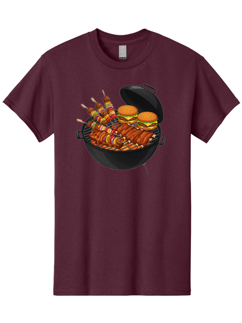 Bbq-Grilling Men'S Graphic Tee, 100% Cotton, Comfortable Casual Summer Wear, Machine Washable, Barbecue Grill, Grilled Food, Skewers, Hamburgers, Barbecue Ribs, Summer Cooking, Outdoor Dining, Grilled Cuisine, Barbecue Party, Savory Delights Bab674