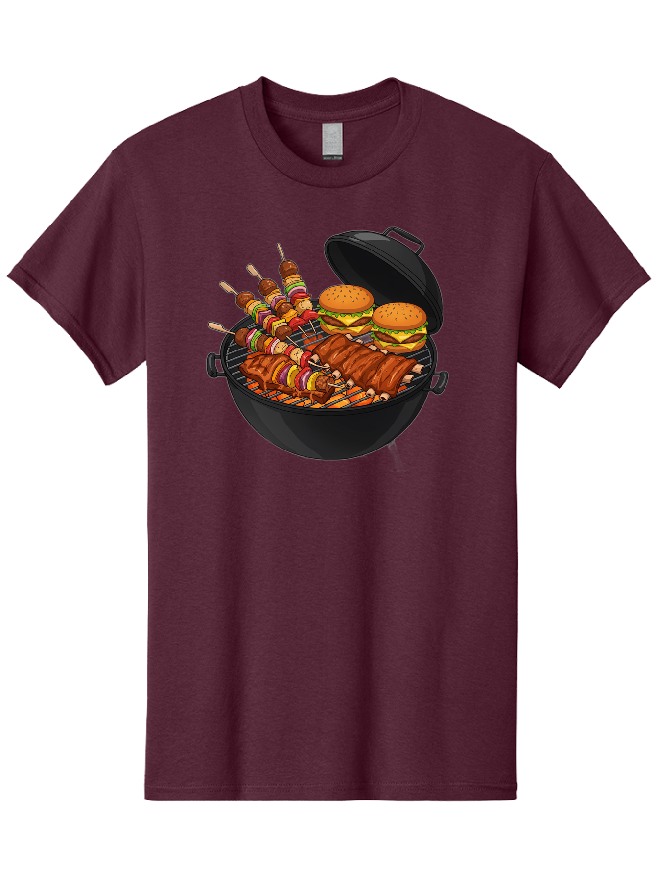 Bbq-Grilling Men'S Graphic Tee, 100% Cotton, Comfortable Casual Summer Wear, Machine Washable, Barbecue Grill, Grilled Food, Skewers, Hamburgers, Barbecue Ribs, Summer Cooking, Outdoor Dining, Grilled Cuisine, Barbecue Party, Savory Delights Bab674