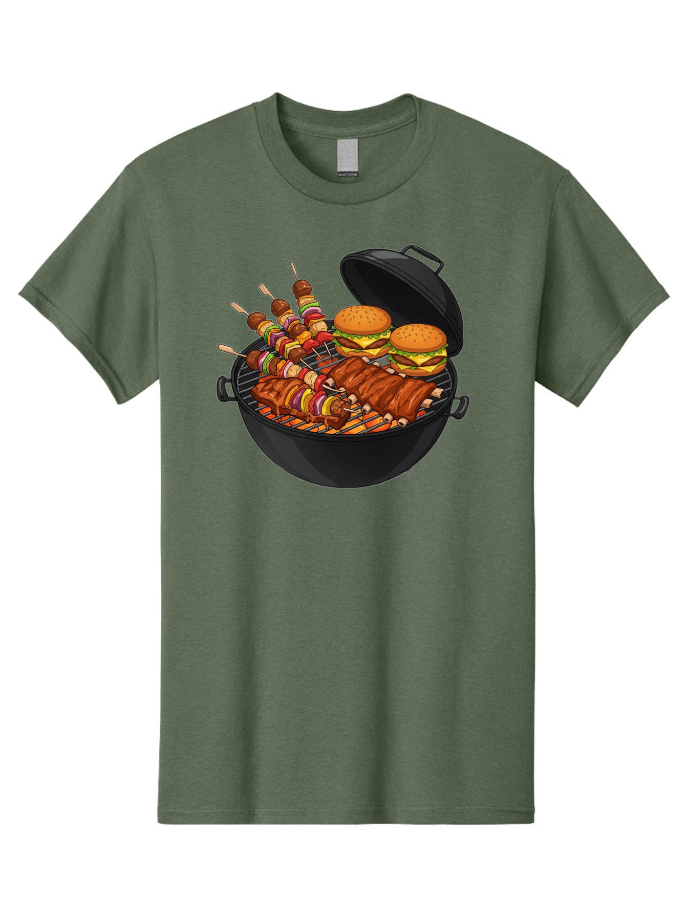 Bbq-Grilling Men'S Graphic Tee, 100% Cotton, Comfortable Casual Summer Wear, Machine Washable, Barbecue Grill, Grilled Food, Skewers, Hamburgers, Barbecue Ribs, Summer Cooking, Outdoor Dining, Grilled Cuisine, Barbecue Party, Savory Delights Bab674