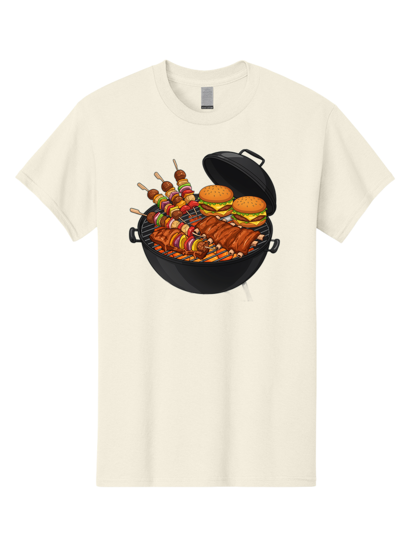 Bbq-Grilling Men'S Graphic Tee, 100% Cotton, Comfortable Casual Summer Wear, Machine Washable, Barbecue Grill, Grilled Food, Skewers, Hamburgers, Barbecue Ribs, Summer Cooking, Outdoor Dining, Grilled Cuisine, Barbecue Party, Savory Delights Bab674