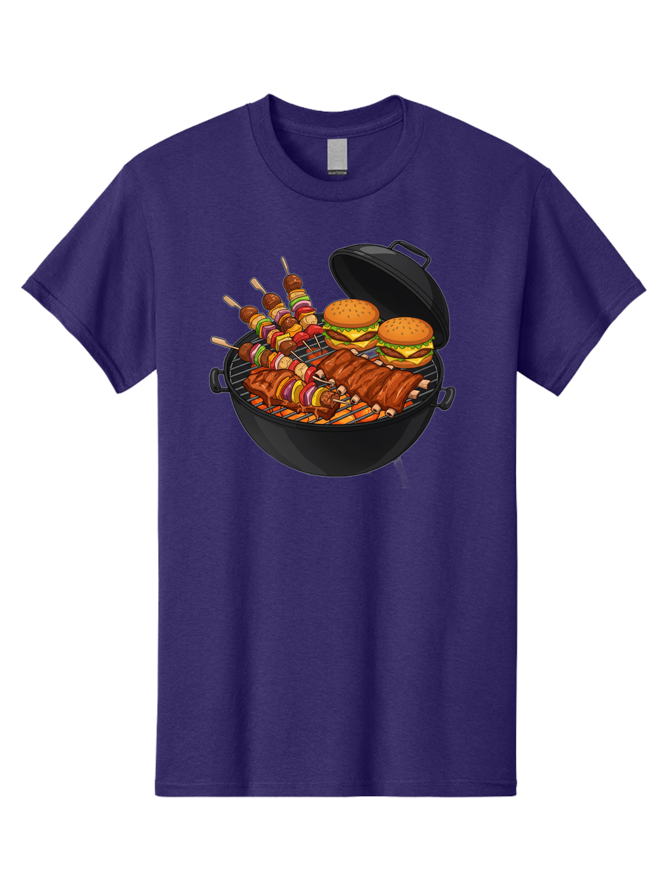 Bbq-Grilling Men'S Graphic Tee, 100% Cotton, Comfortable Casual Summer Wear, Machine Washable, Barbecue Grill, Grilled Food, Skewers, Hamburgers, Barbecue Ribs, Summer Cooking, Outdoor Dining, Grilled Cuisine, Barbecue Party, Savory Delights Bab674