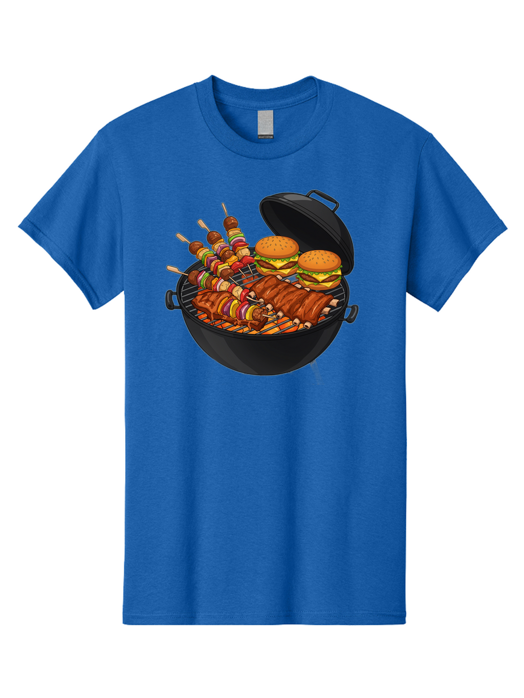 Bbq-Grilling Men'S Graphic Tee, 100% Cotton, Comfortable Casual Summer Wear, Machine Washable, Barbecue Grill, Grilled Food, Skewers, Hamburgers, Barbecue Ribs, Summer Cooking, Outdoor Dining, Grilled Cuisine, Barbecue Party, Savory Delights Bab674