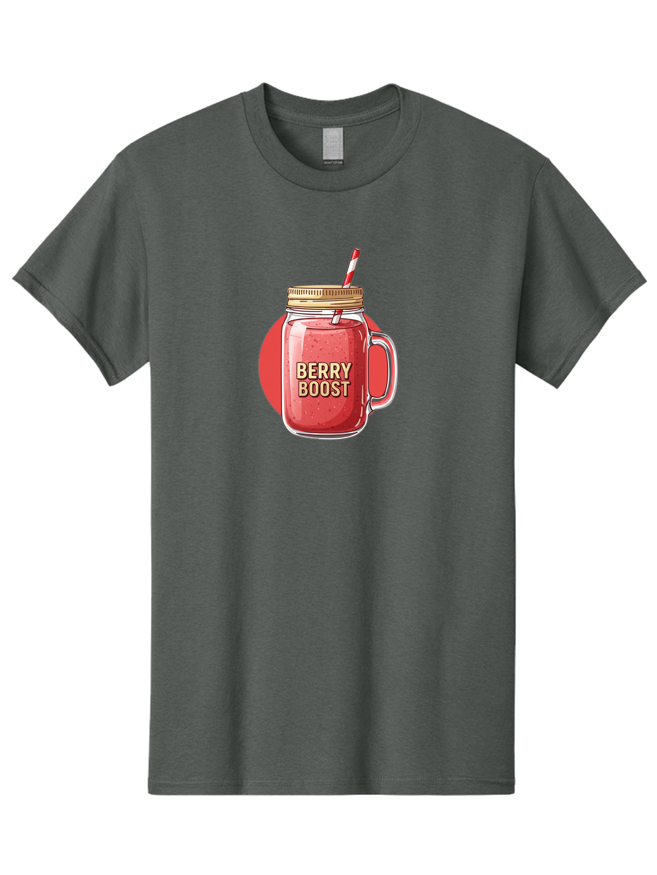 Berry-Boost Men'S Graphic Tee, 100% Cotton, Comfortable Casual Summer Wear, Machine Washable, Berry Smoothie, Blended Drink, Healthy Beverage, Mason Jar, Straw, Refreshing, Fruit Boost, Wellness, Nutrition, Healthy Lifestyle Bab675