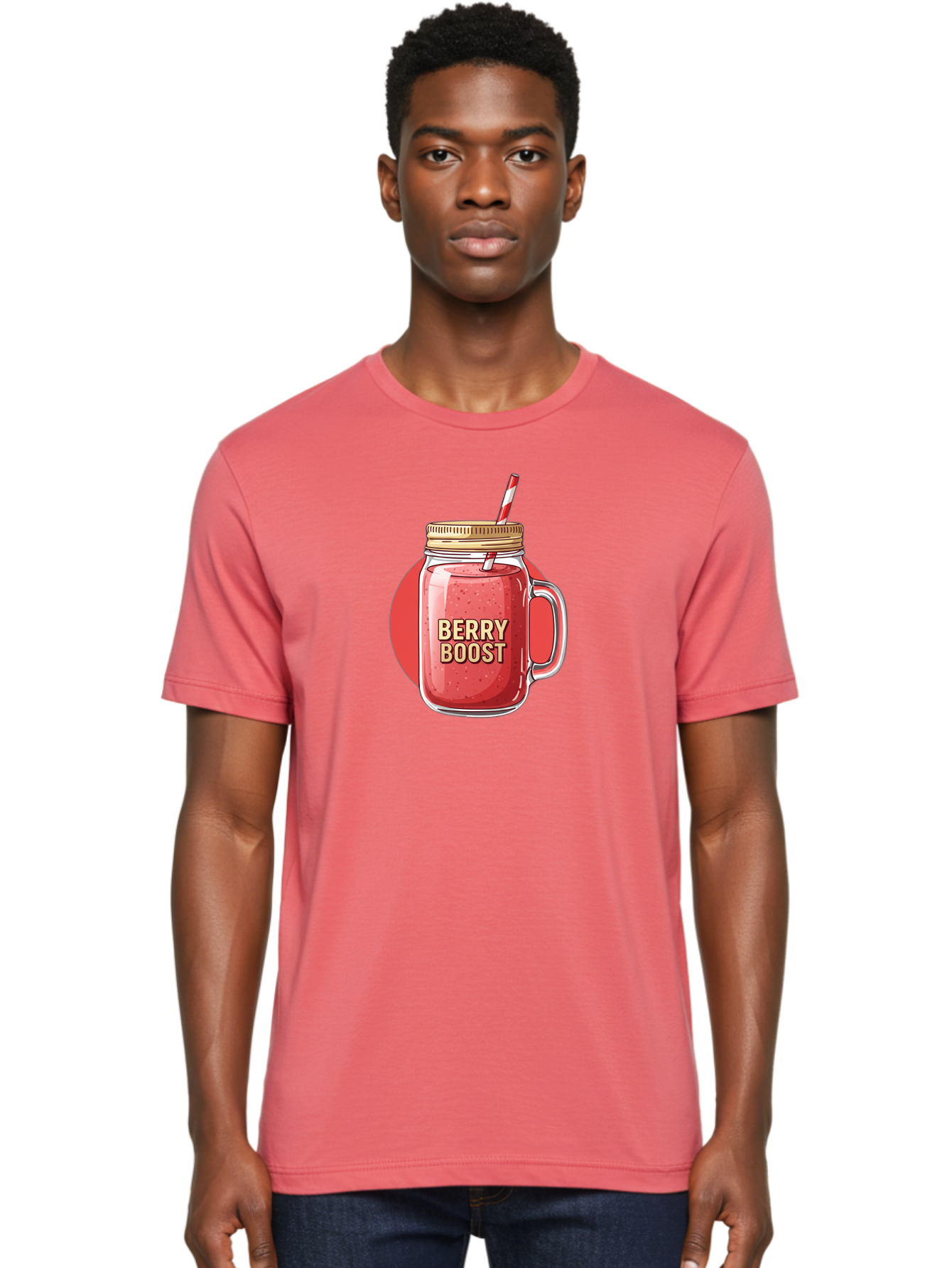 Berry-Boost Men'S Graphic Tee, 100% Cotton, Comfortable Casual Summer Wear, Machine Washable, Berry Smoothie, Blended Drink, Healthy Beverage, Mason Jar, Straw, Refreshing, Fruit Boost, Wellness, Nutrition, Healthy Lifestyle Bab675
