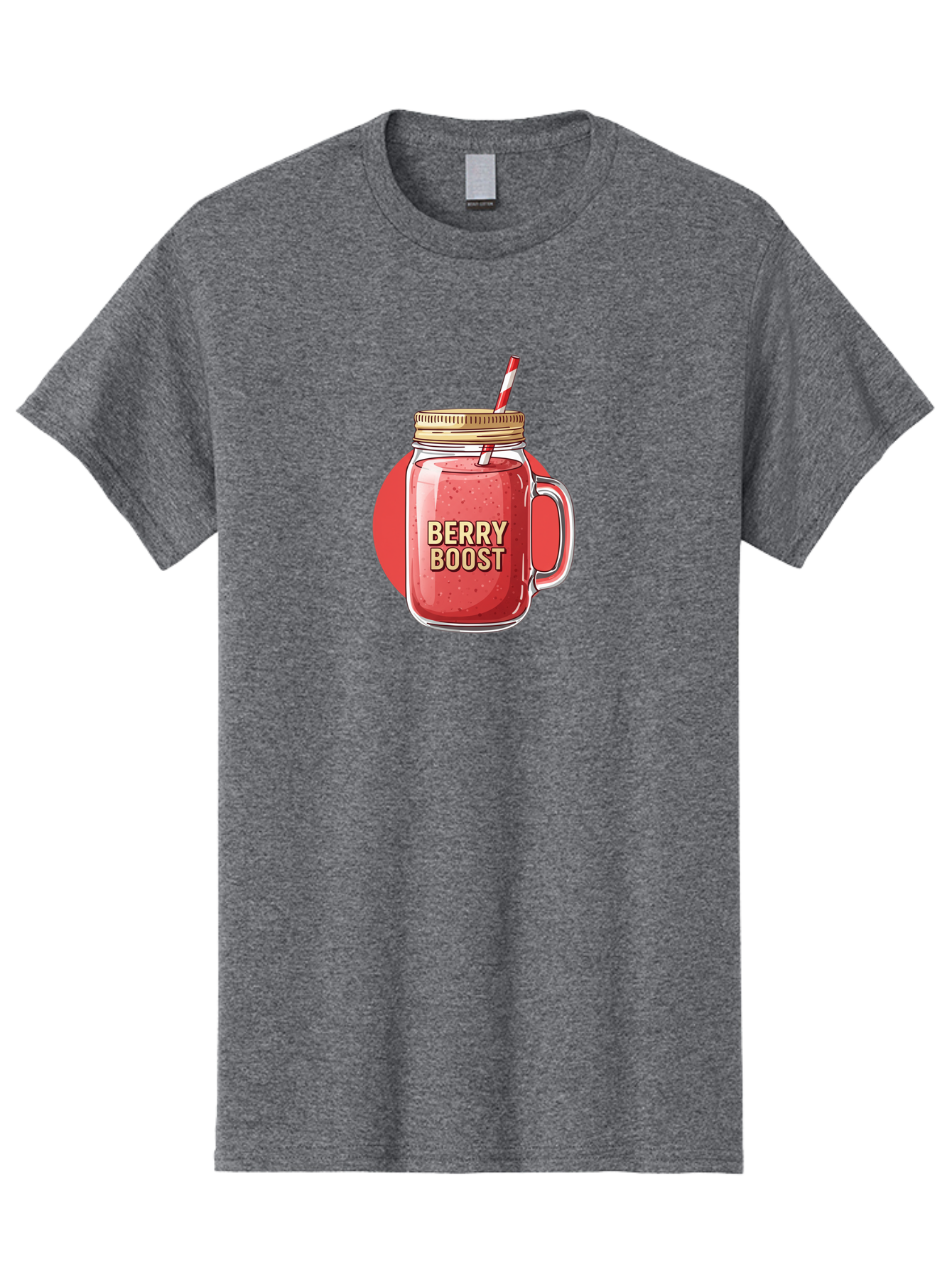 Berry-Boost Men'S Graphic Tee, 100% Cotton, Comfortable Casual Summer Wear, Machine Washable, Berry Smoothie, Blended Drink, Healthy Beverage, Mason Jar, Straw, Refreshing, Fruit Boost, Wellness, Nutrition, Healthy Lifestyle Bab675