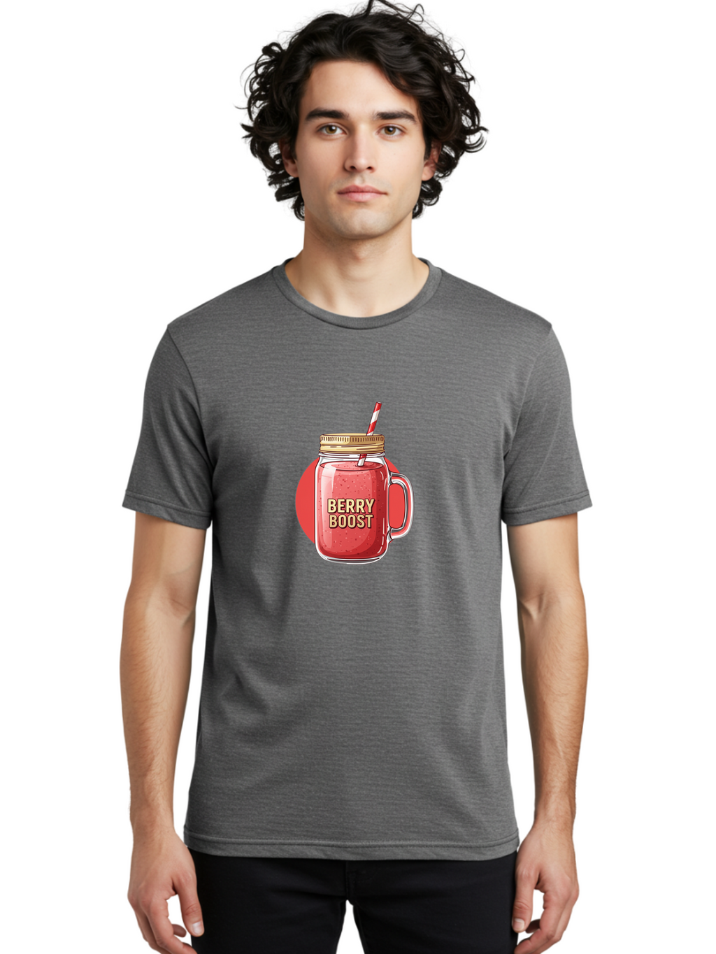 Berry-Boost Men'S Graphic Tee, 100% Cotton, Comfortable Casual Summer Wear, Machine Washable, Berry Smoothie, Blended Drink, Healthy Beverage, Mason Jar, Straw, Refreshing, Fruit Boost, Wellness, Nutrition, Healthy Lifestyle Bab675