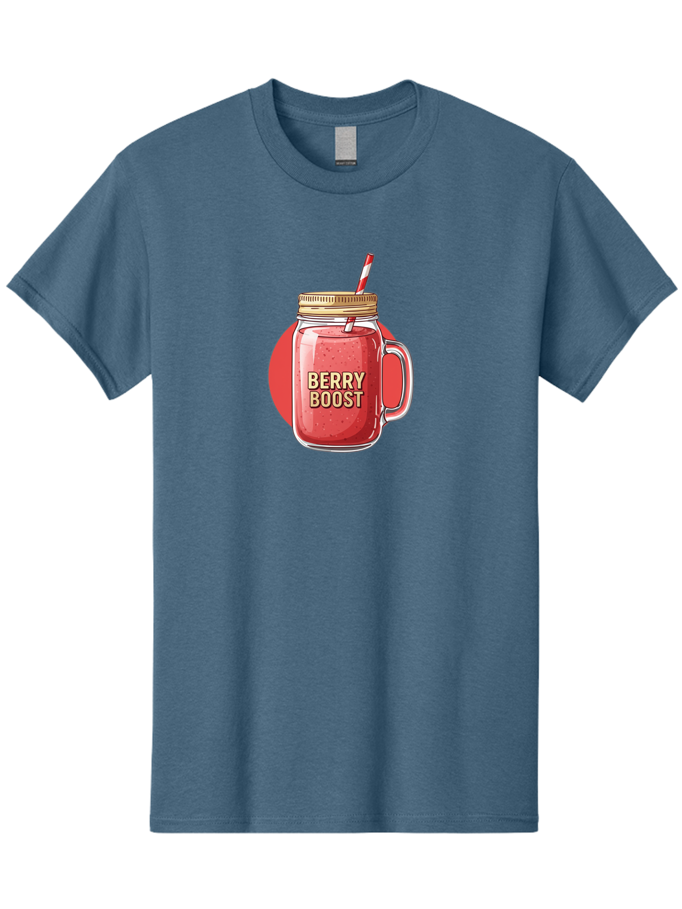 Berry-Boost Men'S Graphic Tee, 100% Cotton, Comfortable Casual Summer Wear, Machine Washable, Berry Smoothie, Blended Drink, Healthy Beverage, Mason Jar, Straw, Refreshing, Fruit Boost, Wellness, Nutrition, Healthy Lifestyle Bab675