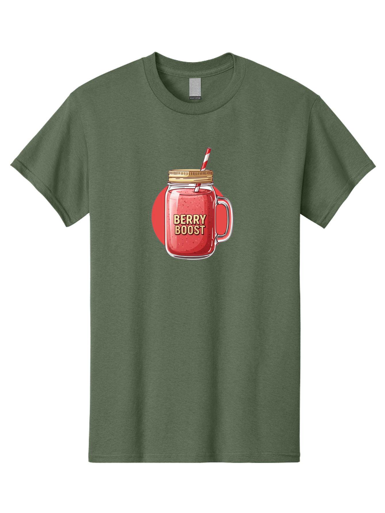 Berry-Boost Men'S Graphic Tee, 100% Cotton, Comfortable Casual Summer Wear, Machine Washable, Berry Smoothie, Blended Drink, Healthy Beverage, Mason Jar, Straw, Refreshing, Fruit Boost, Wellness, Nutrition, Healthy Lifestyle Bab675