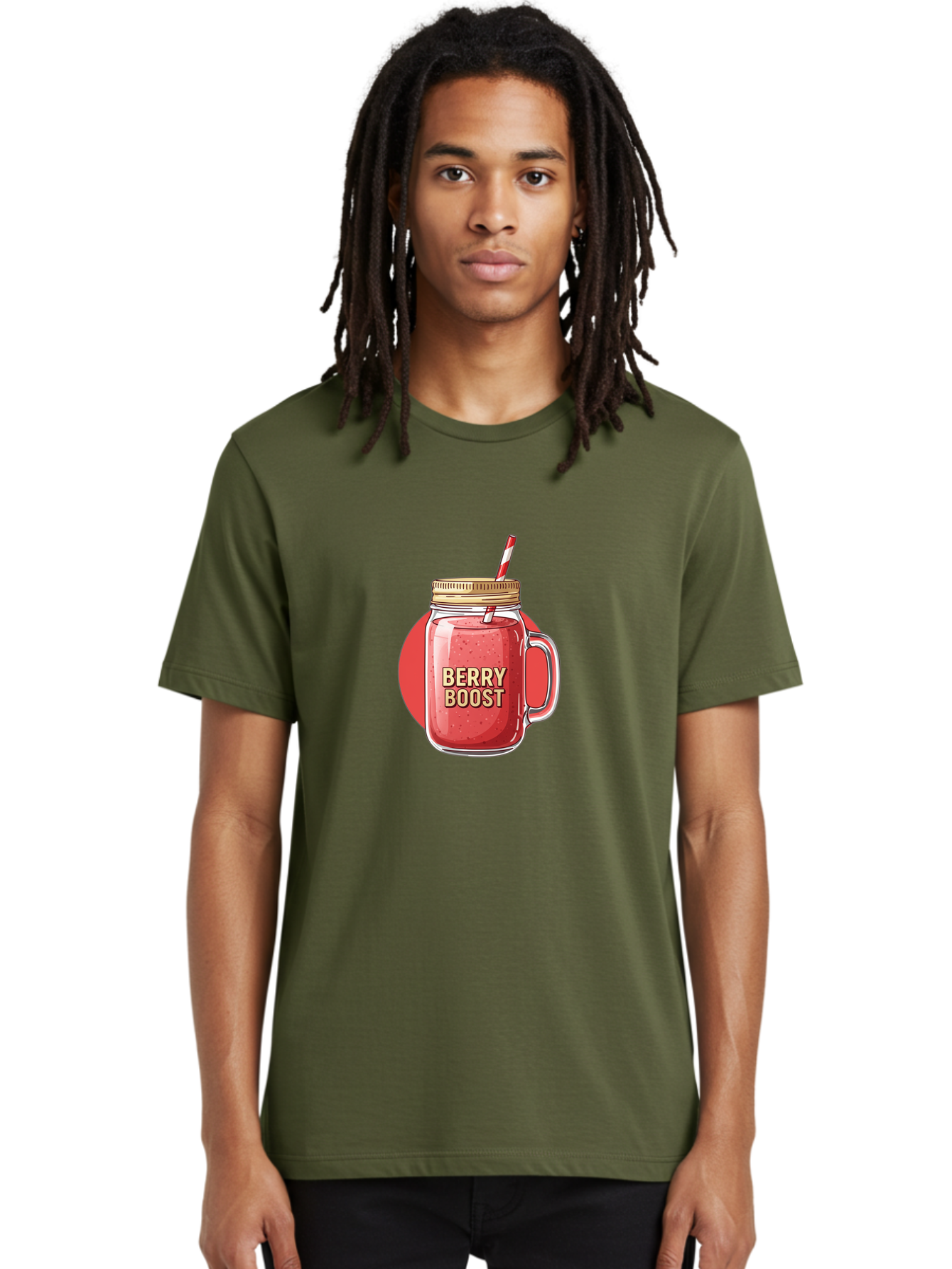 Berry-Boost Men'S Graphic Tee, 100% Cotton, Comfortable Casual Summer Wear, Machine Washable, Berry Smoothie, Blended Drink, Healthy Beverage, Mason Jar, Straw, Refreshing, Fruit Boost, Wellness, Nutrition, Healthy Lifestyle Bab675
