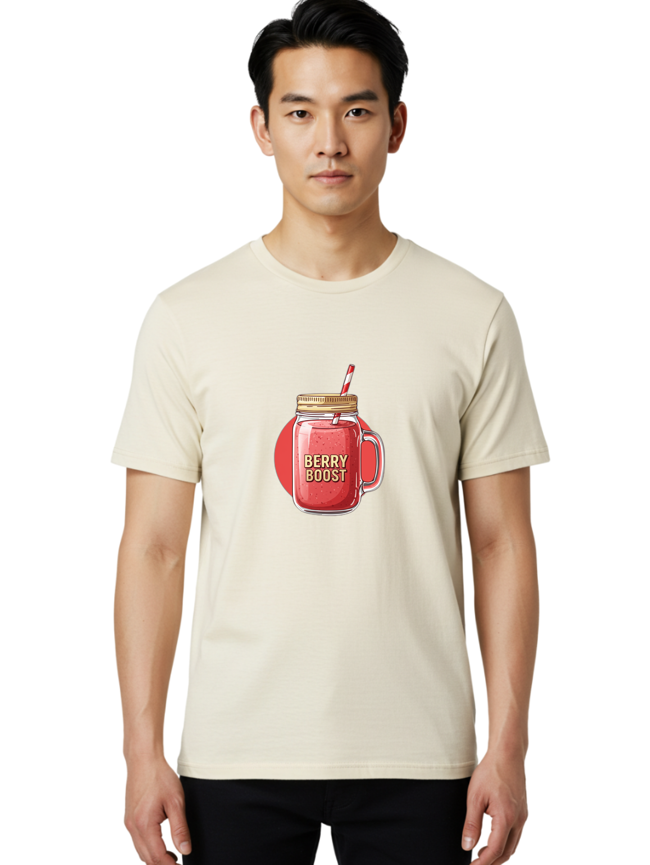 Berry-Boost Men'S Graphic Tee, 100% Cotton, Comfortable Casual Summer Wear, Machine Washable, Berry Smoothie, Blended Drink, Healthy Beverage, Mason Jar, Straw, Refreshing, Fruit Boost, Wellness, Nutrition, Healthy Lifestyle Bab675