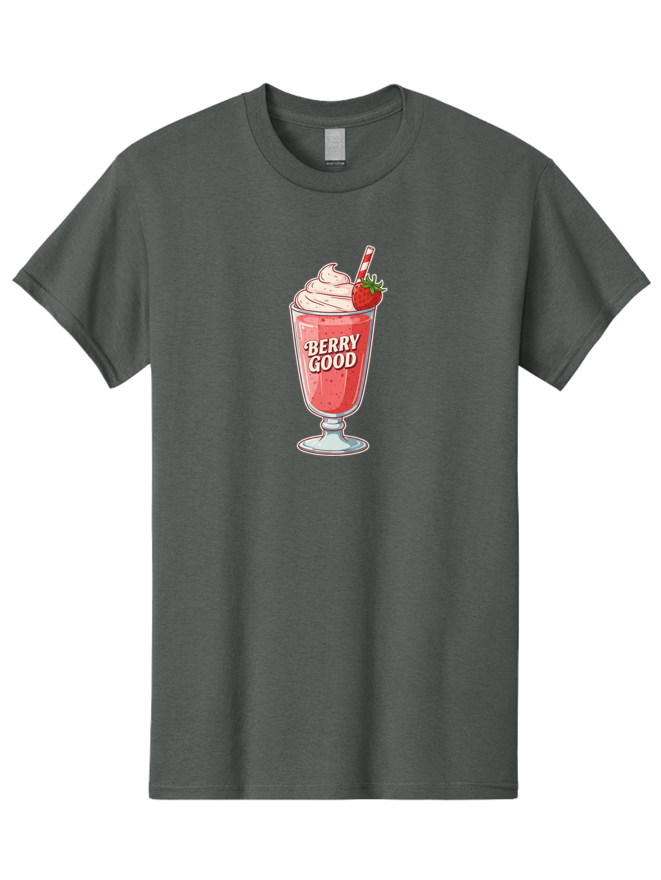 Berry-Good-1 Men'S Graphic Tee, 100% Cotton, Comfortable Casual Summer Wear, Machine Washable, Strawberry Milkshake, Whipped Cream Topping, Red And White Straw, Sweet Treat, Refreshing Drink, Strawberry Flavor, Dessert Illustration, Bab676