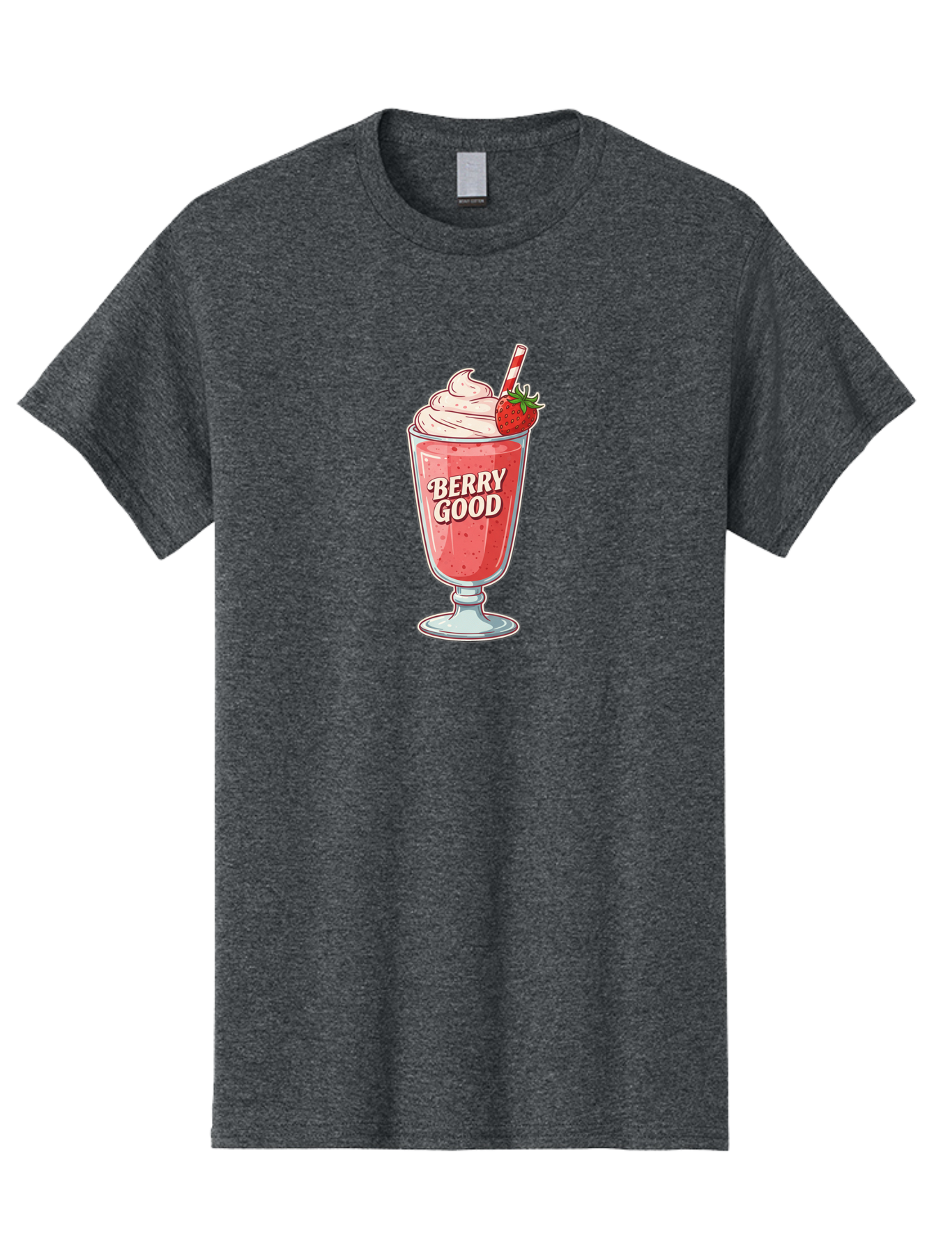 Berry-Good-1 Men'S Graphic Tee, 100% Cotton, Comfortable Casual Summer Wear, Machine Washable, Strawberry Milkshake, Whipped Cream Topping, Red And White Straw, Sweet Treat, Refreshing Drink, Strawberry Flavor, Dessert Illustration, Bab676