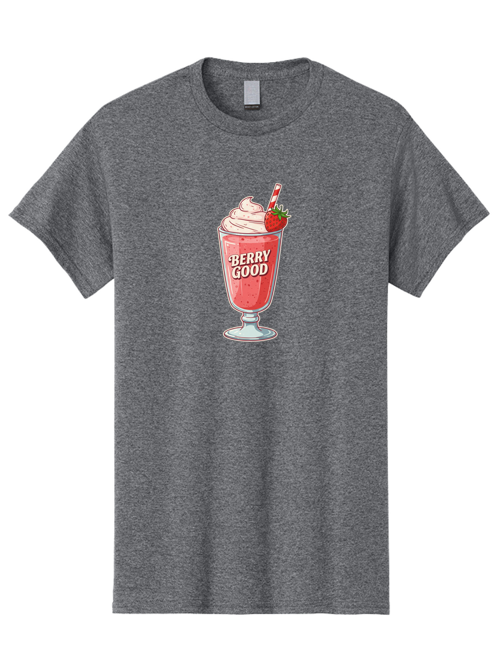 Berry-Good-1 Men'S Graphic Tee, 100% Cotton, Comfortable Casual Summer Wear, Machine Washable, Strawberry Milkshake, Whipped Cream Topping, Red And White Straw, Sweet Treat, Refreshing Drink, Strawberry Flavor, Dessert Illustration, Bab676