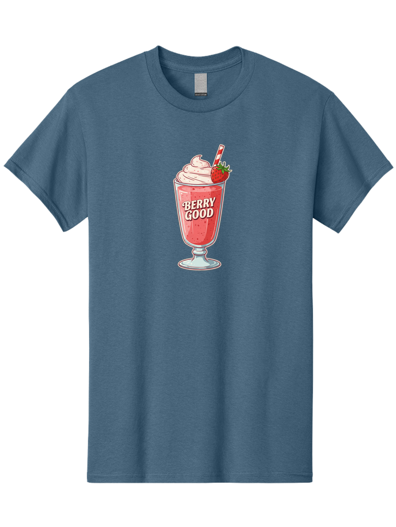 Berry-Good-1 Men'S Graphic Tee, 100% Cotton, Comfortable Casual Summer Wear, Machine Washable, Strawberry Milkshake, Whipped Cream Topping, Red And White Straw, Sweet Treat, Refreshing Drink, Strawberry Flavor, Dessert Illustration, Bab676