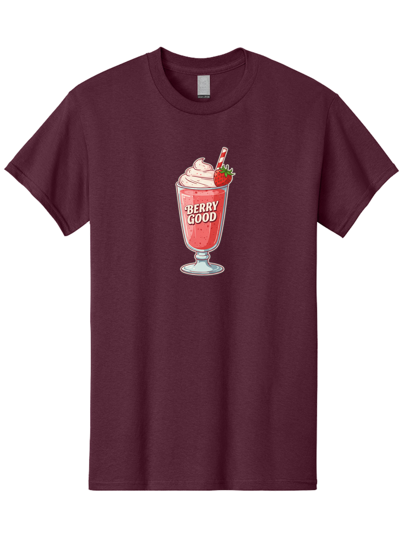 Berry-Good-1 Men'S Graphic Tee, 100% Cotton, Comfortable Casual Summer Wear, Machine Washable, Strawberry Milkshake, Whipped Cream Topping, Red And White Straw, Sweet Treat, Refreshing Drink, Strawberry Flavor, Dessert Illustration, Bab676