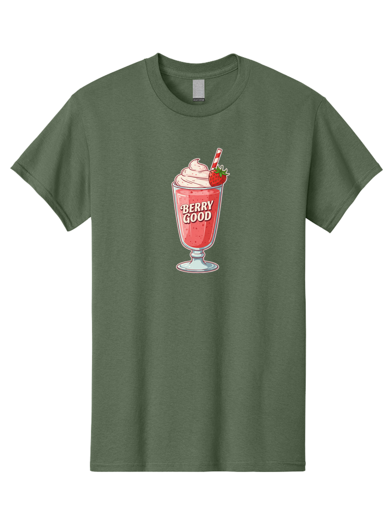Berry-Good-1 Men'S Graphic Tee, 100% Cotton, Comfortable Casual Summer Wear, Machine Washable, Strawberry Milkshake, Whipped Cream Topping, Red And White Straw, Sweet Treat, Refreshing Drink, Strawberry Flavor, Dessert Illustration, Bab676