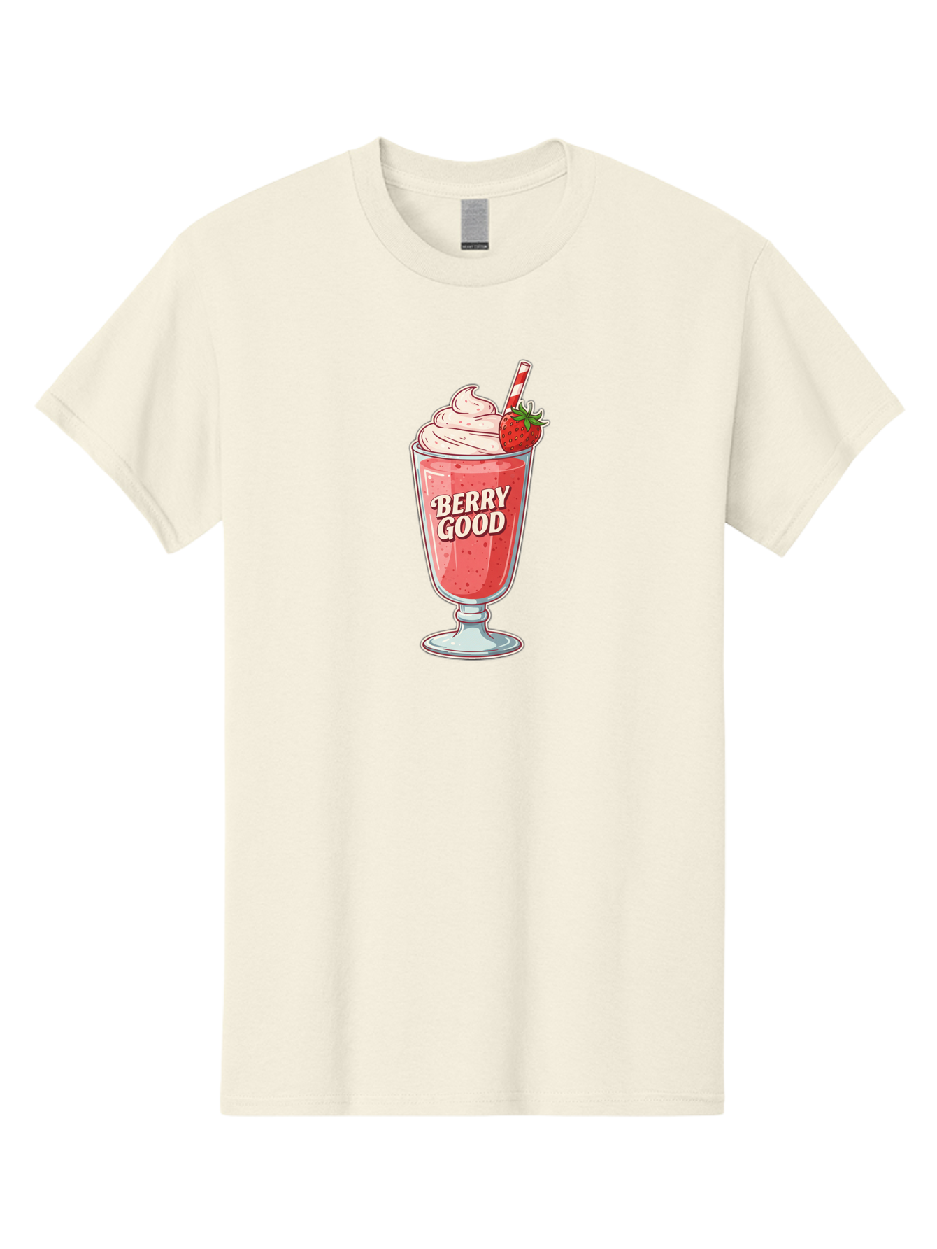 Berry-Good-1 Men'S Graphic Tee, 100% Cotton, Comfortable Casual Summer Wear, Machine Washable, Strawberry Milkshake, Whipped Cream Topping, Red And White Straw, Sweet Treat, Refreshing Drink, Strawberry Flavor, Dessert Illustration, Bab676