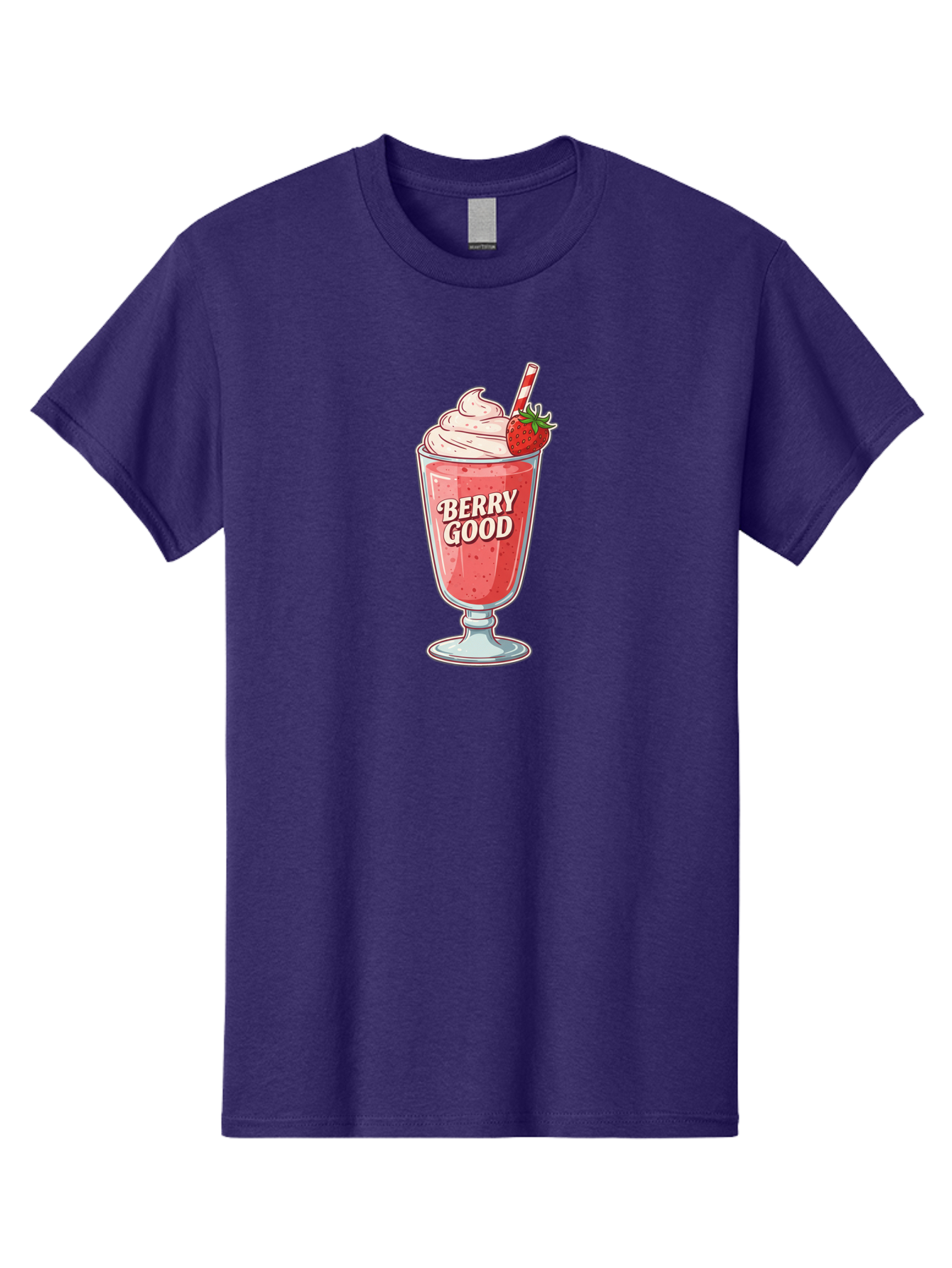 Berry-Good-1 Men'S Graphic Tee, 100% Cotton, Comfortable Casual Summer Wear, Machine Washable, Strawberry Milkshake, Whipped Cream Topping, Red And White Straw, Sweet Treat, Refreshing Drink, Strawberry Flavor, Dessert Illustration, Bab676