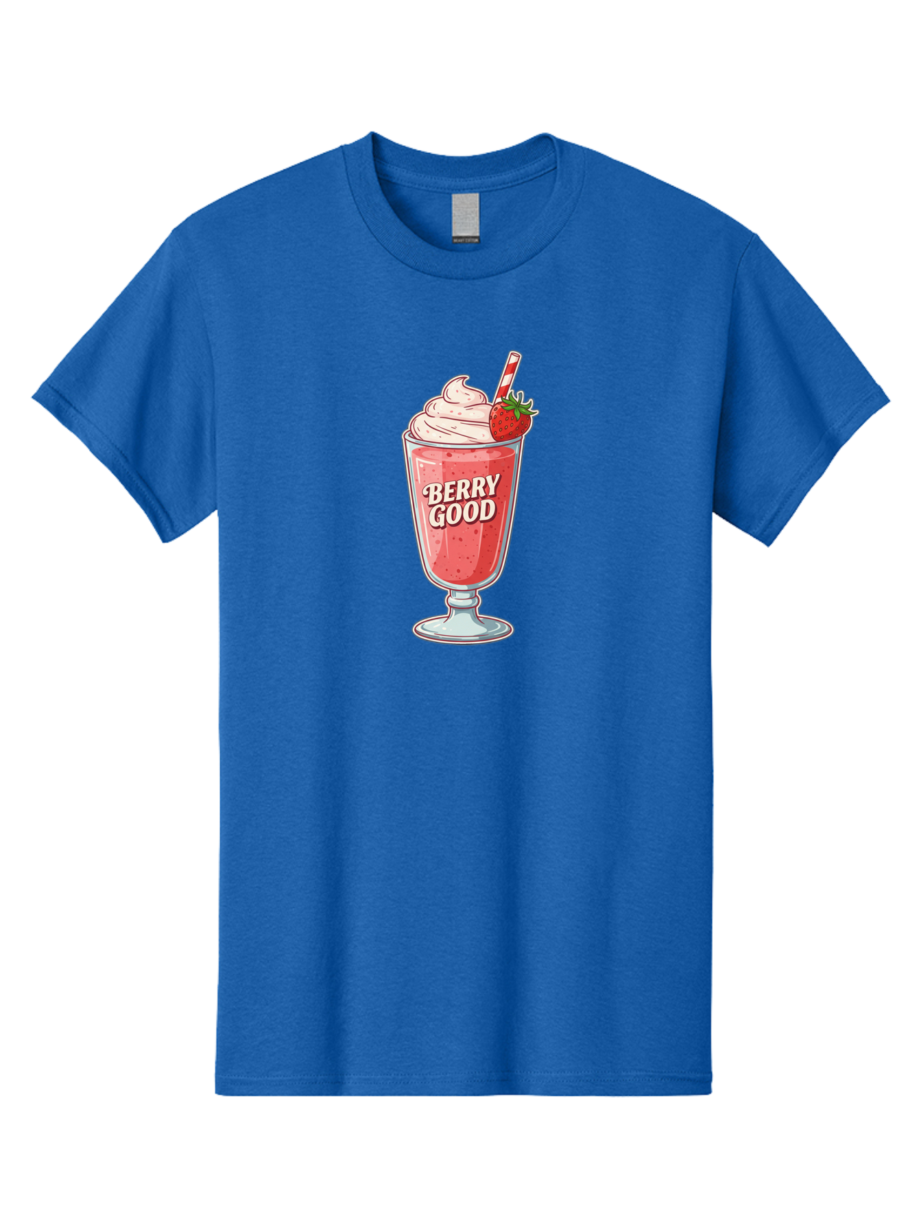 Berry-Good-1 Men'S Graphic Tee, 100% Cotton, Comfortable Casual Summer Wear, Machine Washable, Strawberry Milkshake, Whipped Cream Topping, Red And White Straw, Sweet Treat, Refreshing Drink, Strawberry Flavor, Dessert Illustration, Bab676