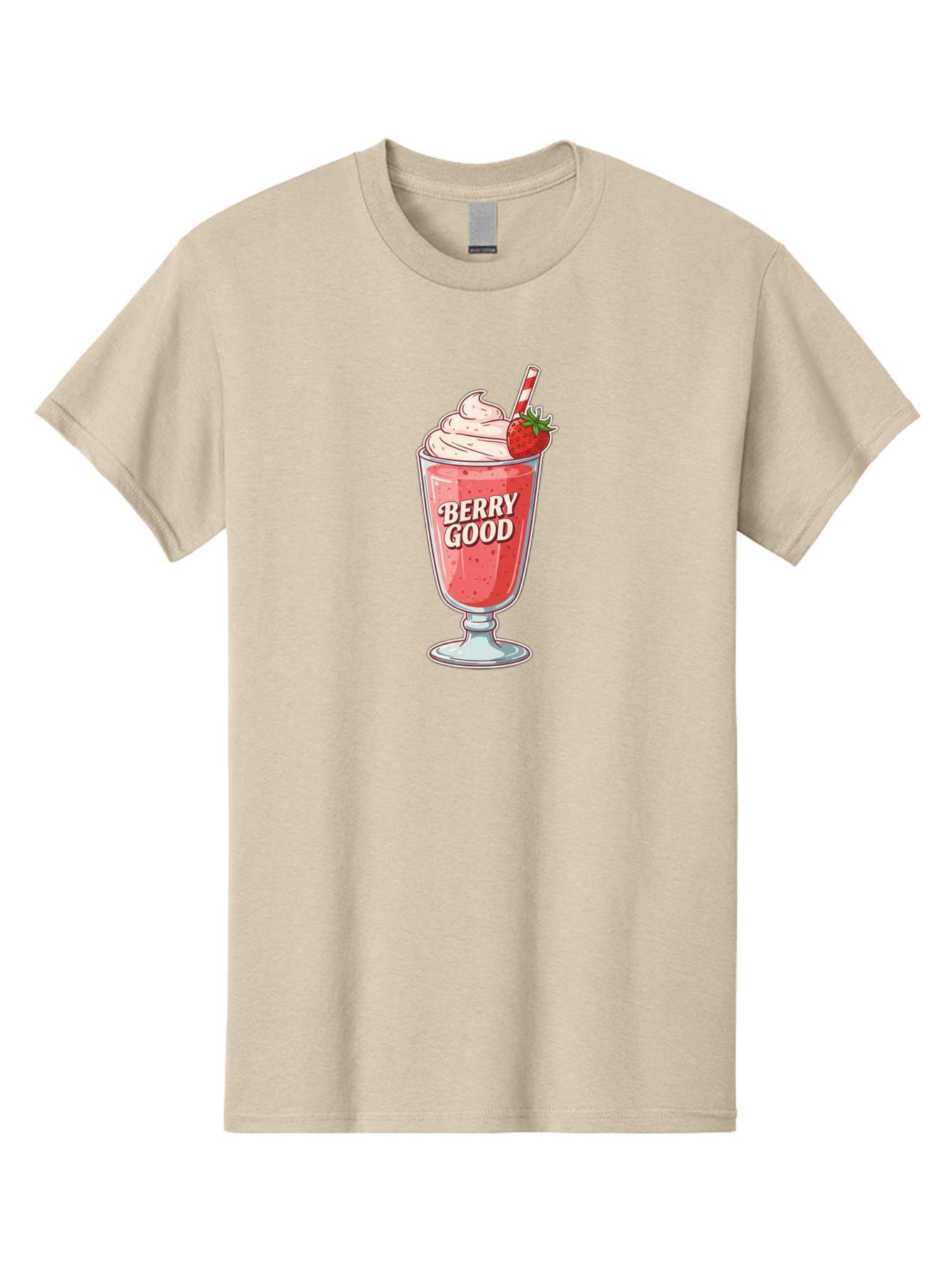 Berry-Good-1 Men'S Graphic Tee, 100% Cotton, Comfortable Casual Summer Wear, Machine Washable, Strawberry Milkshake, Whipped Cream Topping, Red And White Straw, Sweet Treat, Refreshing Drink, Strawberry Flavor, Dessert Illustration, Bab676