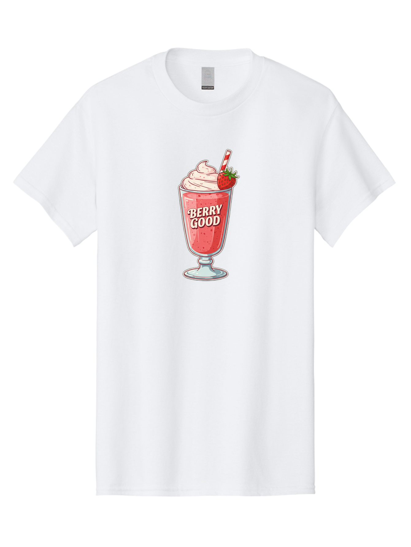 Berry-Good-1 Men'S Graphic Tee, 100% Cotton, Comfortable Casual Summer Wear, Machine Washable, Strawberry Milkshake, Whipped Cream Topping, Red And White Straw, Sweet Treat, Refreshing Drink, Strawberry Flavor, Dessert Illustration, Bab676
