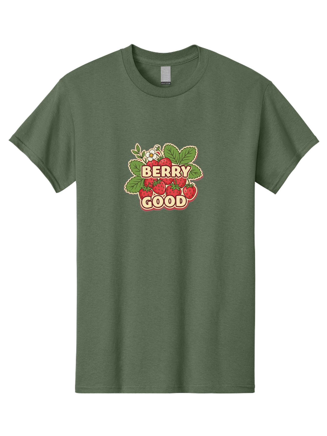 Berry-Good Men'S Graphic Tee, 100% Cotton, Comfortable Casual Summer Wear, Machine Washable, Strawberries, Fresh Fruit, Summer Vibes, Healthy Snack, Sweet Treats, Cartoon Illustration, Green Leaves, White Flowers, Bold Typography, Retro Style Bab677