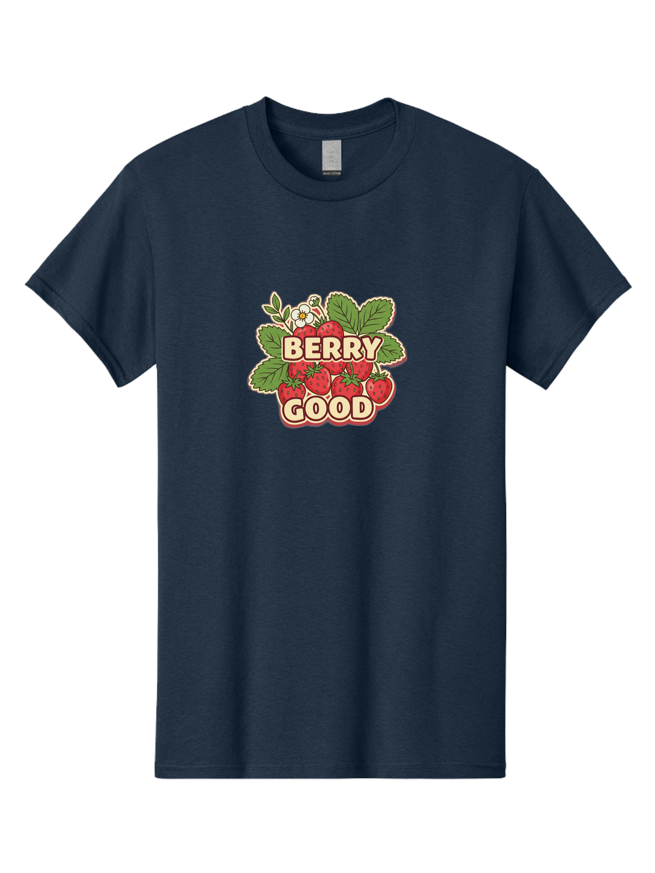 Berry-Good Men'S Graphic Tee, 100% Cotton, Comfortable Casual Summer Wear, Machine Washable, Strawberries, Fresh Fruit, Summer Vibes, Healthy Snack, Sweet Treats, Cartoon Illustration, Green Leaves, White Flowers, Bold Typography, Retro Style Bab677
