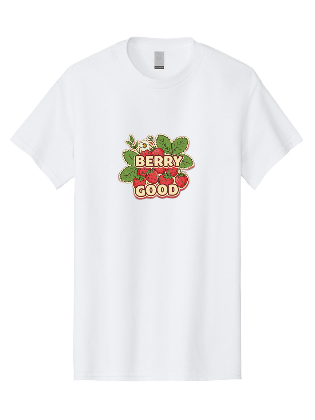 Berry-Good Men'S Graphic Tee, 100% Cotton, Comfortable Casual Summer Wear, Machine Washable, Strawberries, Fresh Fruit, Summer Vibes, Healthy Snack, Sweet Treats, Cartoon Illustration, Green Leaves, White Flowers, Bold Typography, Retro Style Bab677