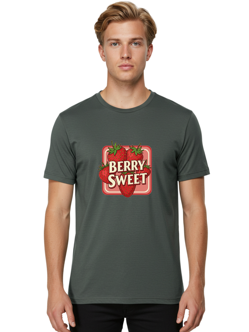 Berry-Sweet Men'S Graphic Tee, 100% Cotton, Comfortable Casual Summer Wear, Machine Washable, Strawberry Graphic, Fresh Strawberries, Red Strawberries, Sweet Treats, Dessert Logo, Fruit Illustration, Summer Vibes, Tasty Delights, Bab678