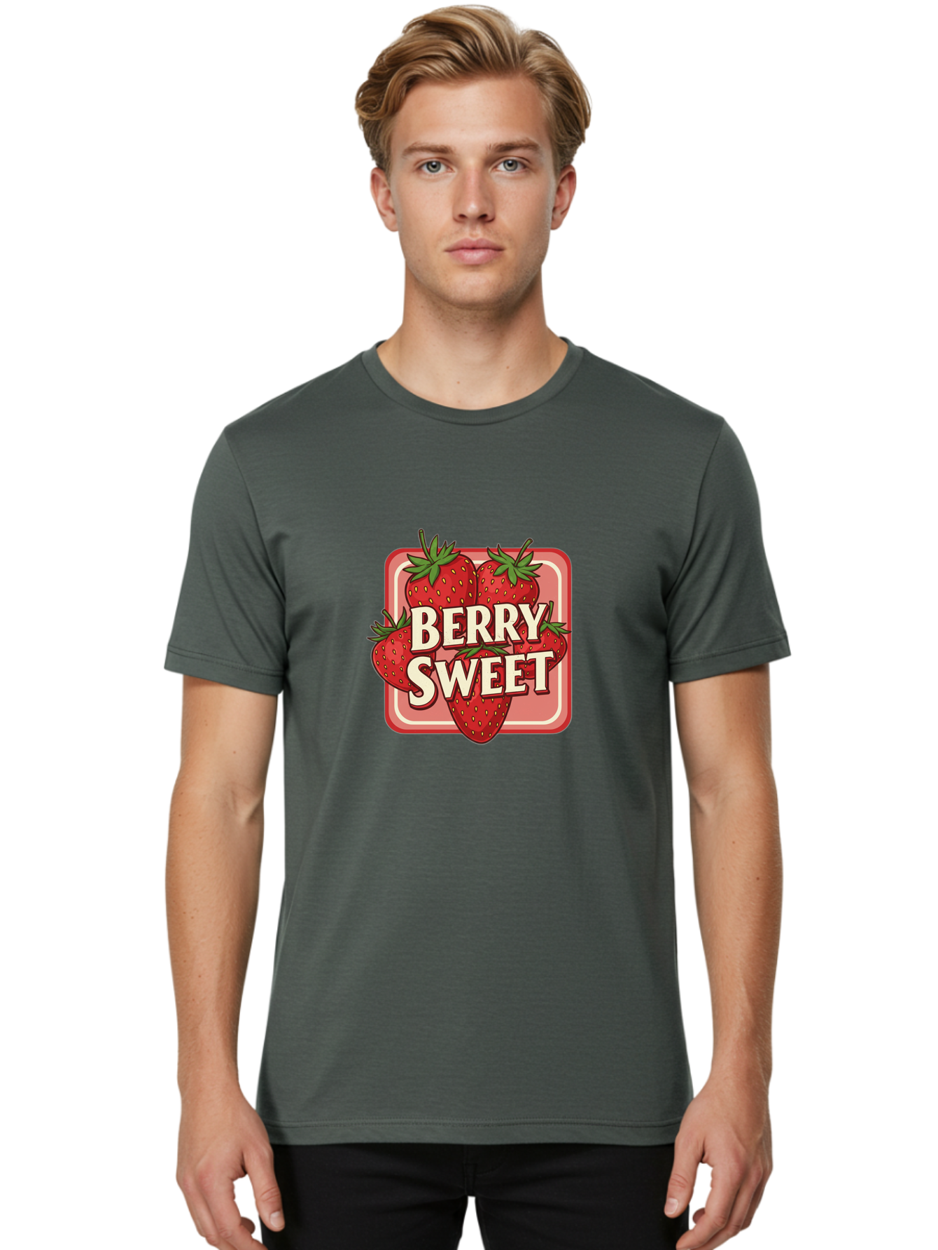 Berry-Sweet Men'S Graphic Tee, 100% Cotton, Comfortable Casual Summer Wear, Machine Washable, Strawberry Graphic, Fresh Strawberries, Red Strawberries, Sweet Treats, Dessert Logo, Fruit Illustration, Summer Vibes, Tasty Delights, Bab678