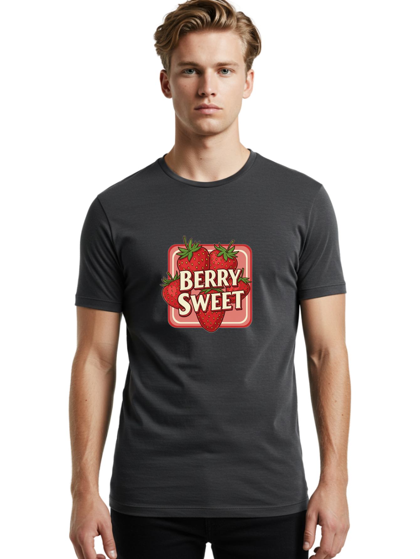 Berry-Sweet Men'S Graphic Tee, 100% Cotton, Comfortable Casual Summer Wear, Machine Washable, Strawberry Graphic, Fresh Strawberries, Red Strawberries, Sweet Treats, Dessert Logo, Fruit Illustration, Summer Vibes, Tasty Delights, Bab678