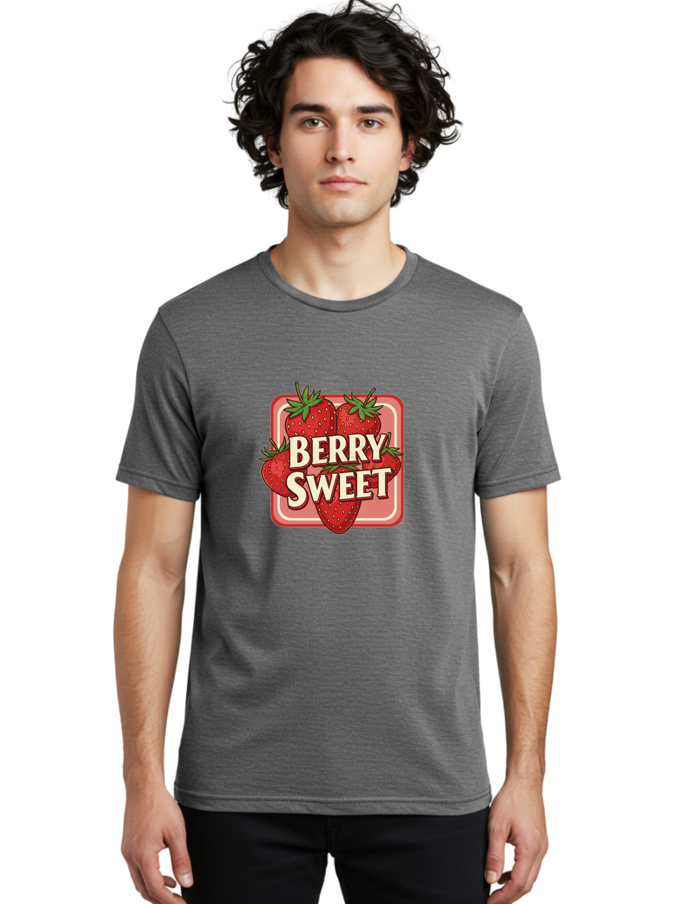 Berry-Sweet Men'S Graphic Tee, 100% Cotton, Comfortable Casual Summer Wear, Machine Washable, Strawberry Graphic, Fresh Strawberries, Red Strawberries, Sweet Treats, Dessert Logo, Fruit Illustration, Summer Vibes, Tasty Delights, Bab678