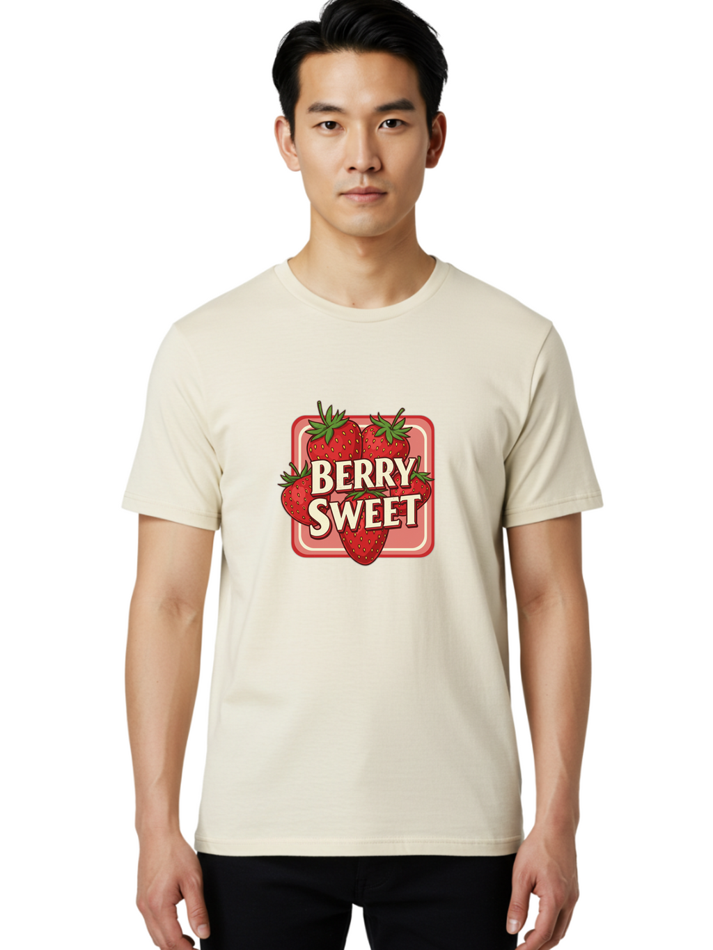 Berry-Sweet Men'S Graphic Tee, 100% Cotton, Comfortable Casual Summer Wear, Machine Washable, Strawberry Graphic, Fresh Strawberries, Red Strawberries, Sweet Treats, Dessert Logo, Fruit Illustration, Summer Vibes, Tasty Delights, Bab678