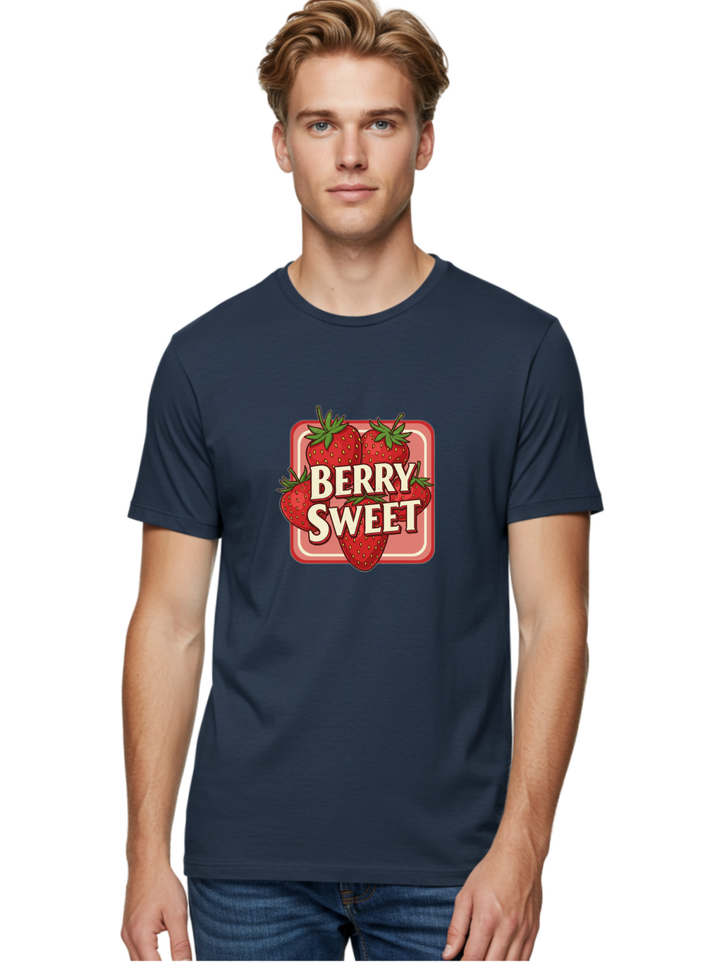 Berry-Sweet Men'S Graphic Tee, 100% Cotton, Comfortable Casual Summer Wear, Machine Washable, Strawberry Graphic, Fresh Strawberries, Red Strawberries, Sweet Treats, Dessert Logo, Fruit Illustration, Summer Vibes, Tasty Delights, Bab678