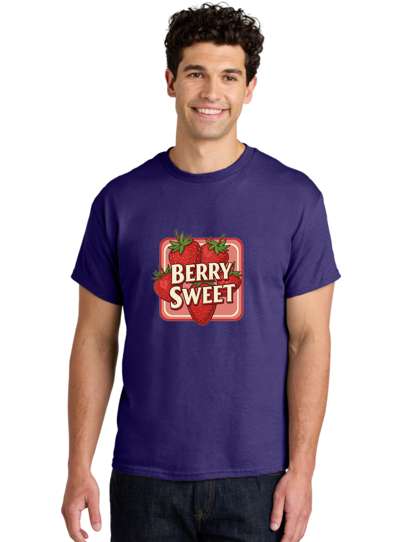 Berry-Sweet Men'S Graphic Tee, 100% Cotton, Comfortable Casual Summer Wear, Machine Washable, Strawberry Graphic, Fresh Strawberries, Red Strawberries, Sweet Treats, Dessert Logo, Fruit Illustration, Summer Vibes, Tasty Delights, Bab678