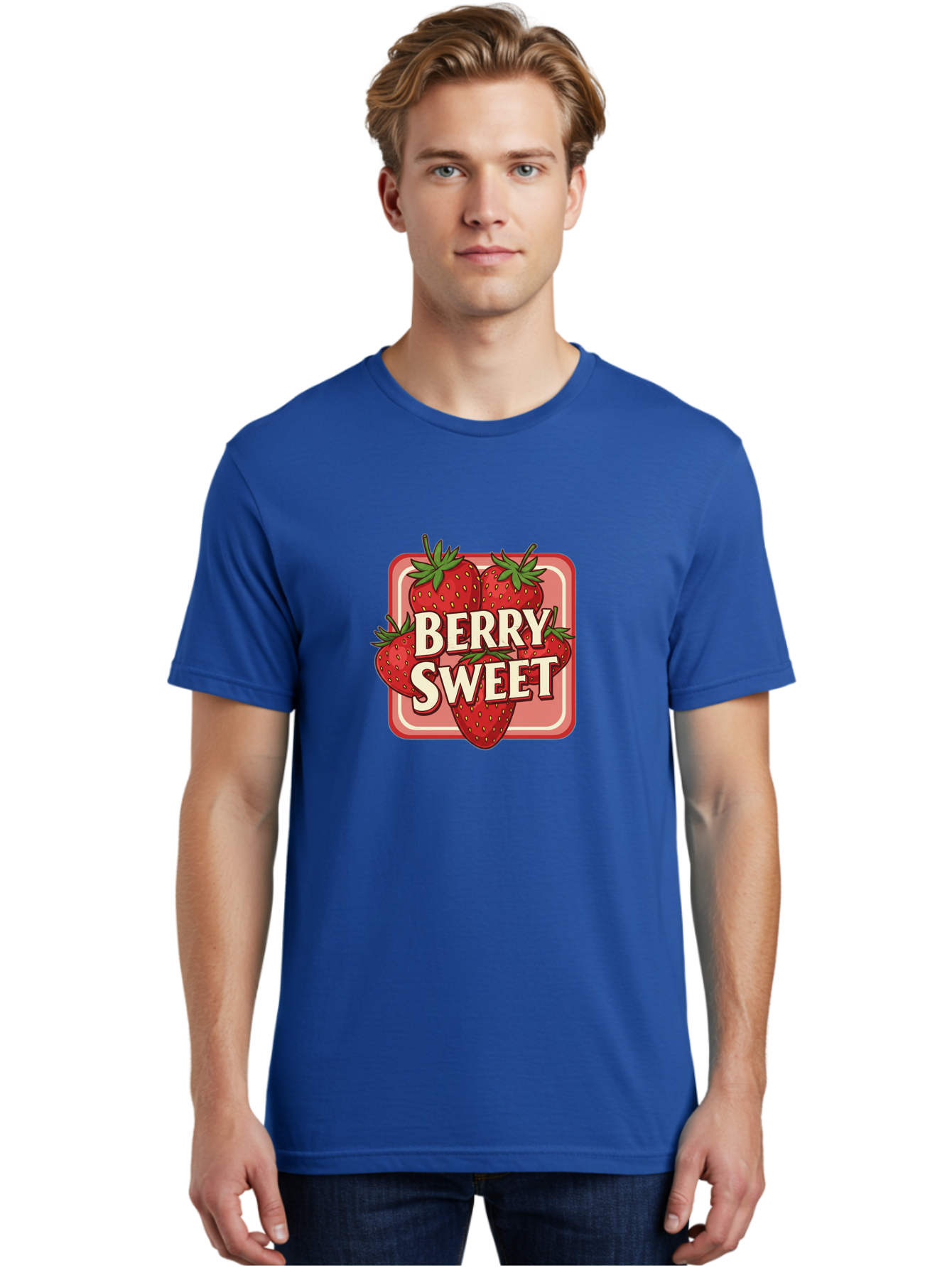 Berry-Sweet Men'S Graphic Tee, 100% Cotton, Comfortable Casual Summer Wear, Machine Washable, Strawberry Graphic, Fresh Strawberries, Red Strawberries, Sweet Treats, Dessert Logo, Fruit Illustration, Summer Vibes, Tasty Delights, Bab678