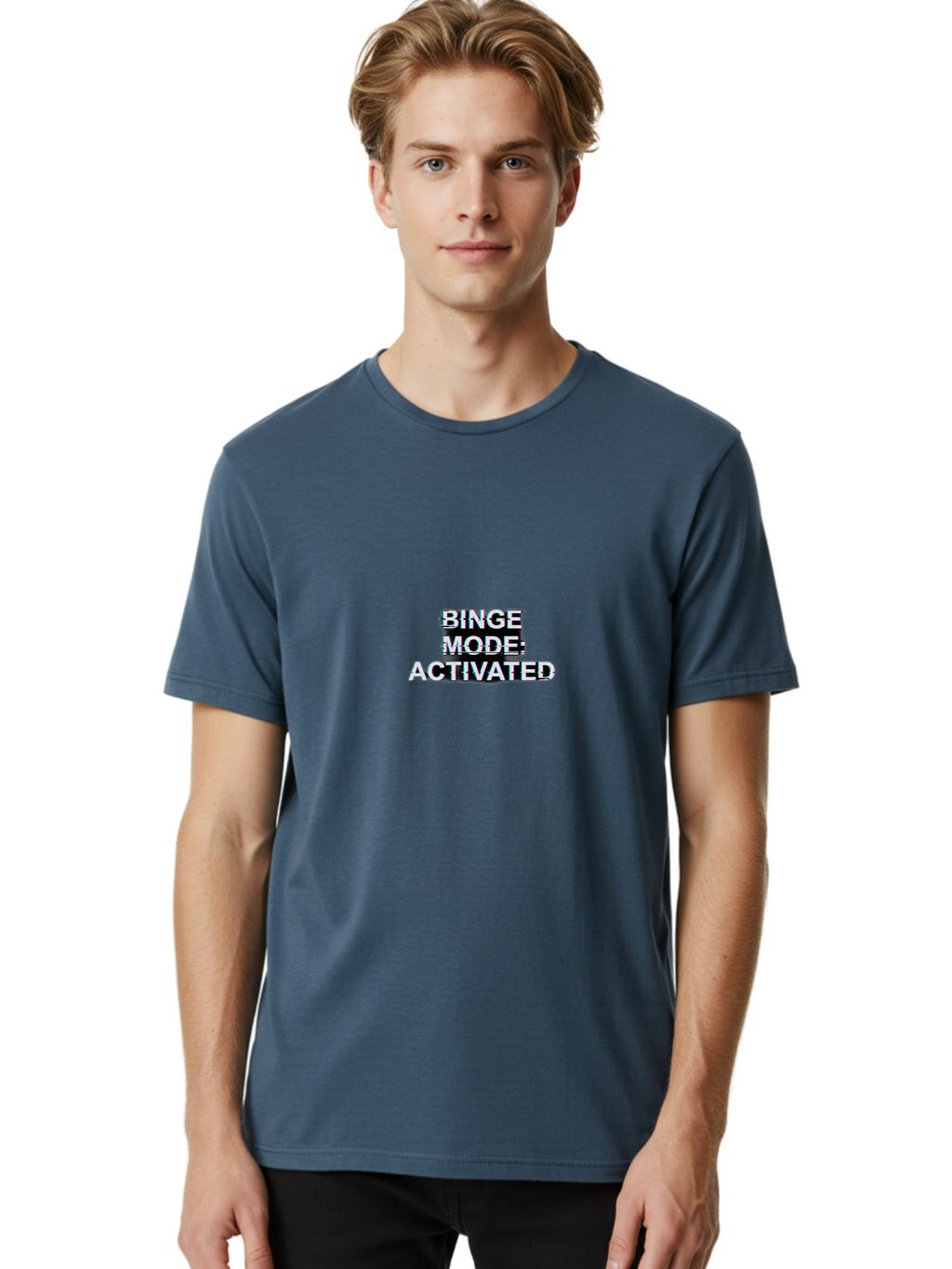 Binge-Mode-Activated-1 Men'S Graphic Tee, 100% Cotton, Comfortable Casual Summer Wear, Machine Washable, Binge Mode, Binge Watching, Activated, Glitch Text, Distorted Font, Grey Text, Pop Culture, Entertainment, Tv Show, Meme Culture, Bab679